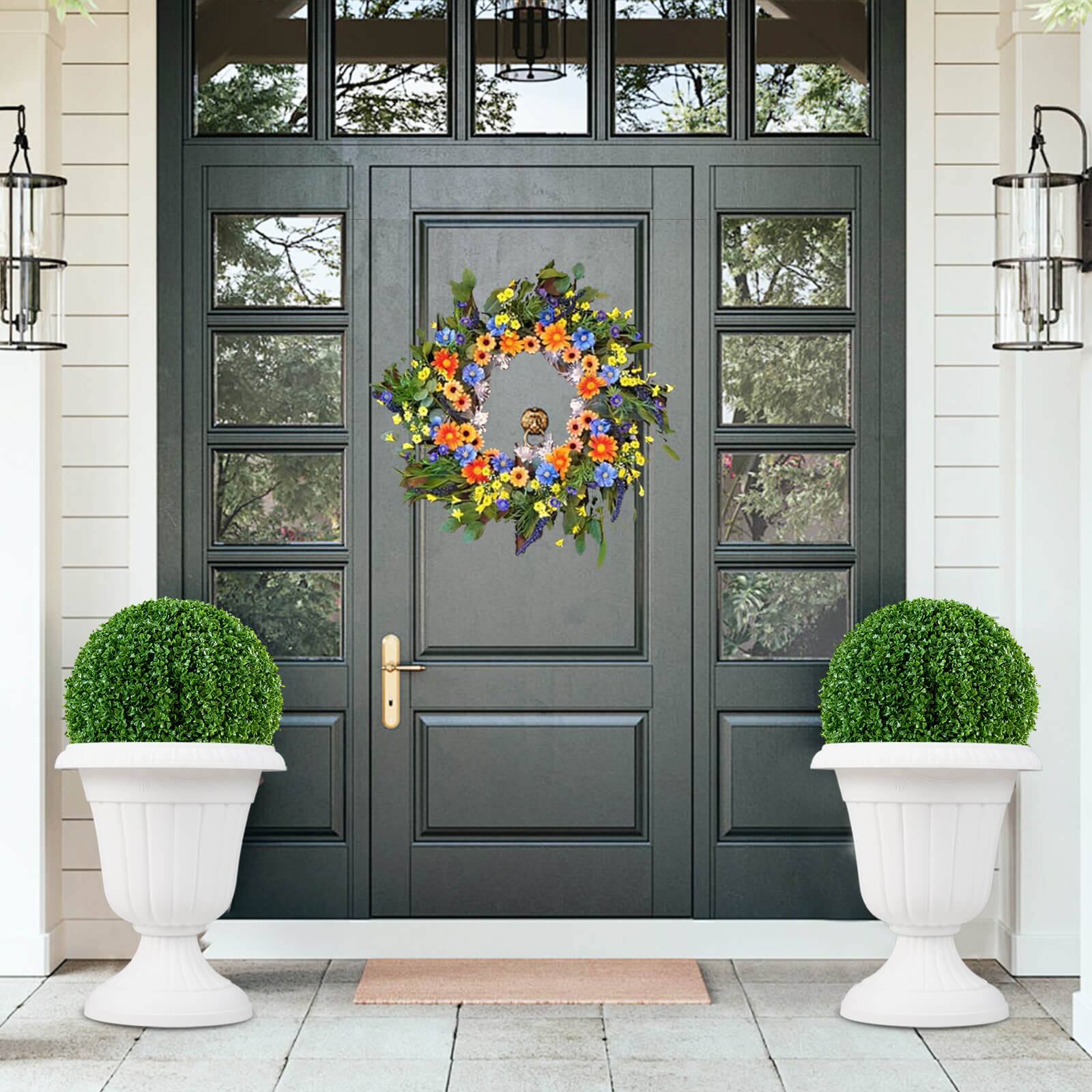 Alt View 1. Costway - Costway 18 inch Tall Vintage Planters Set of 2 with Pedestal Base & Pre-marked Drain Hole - White.