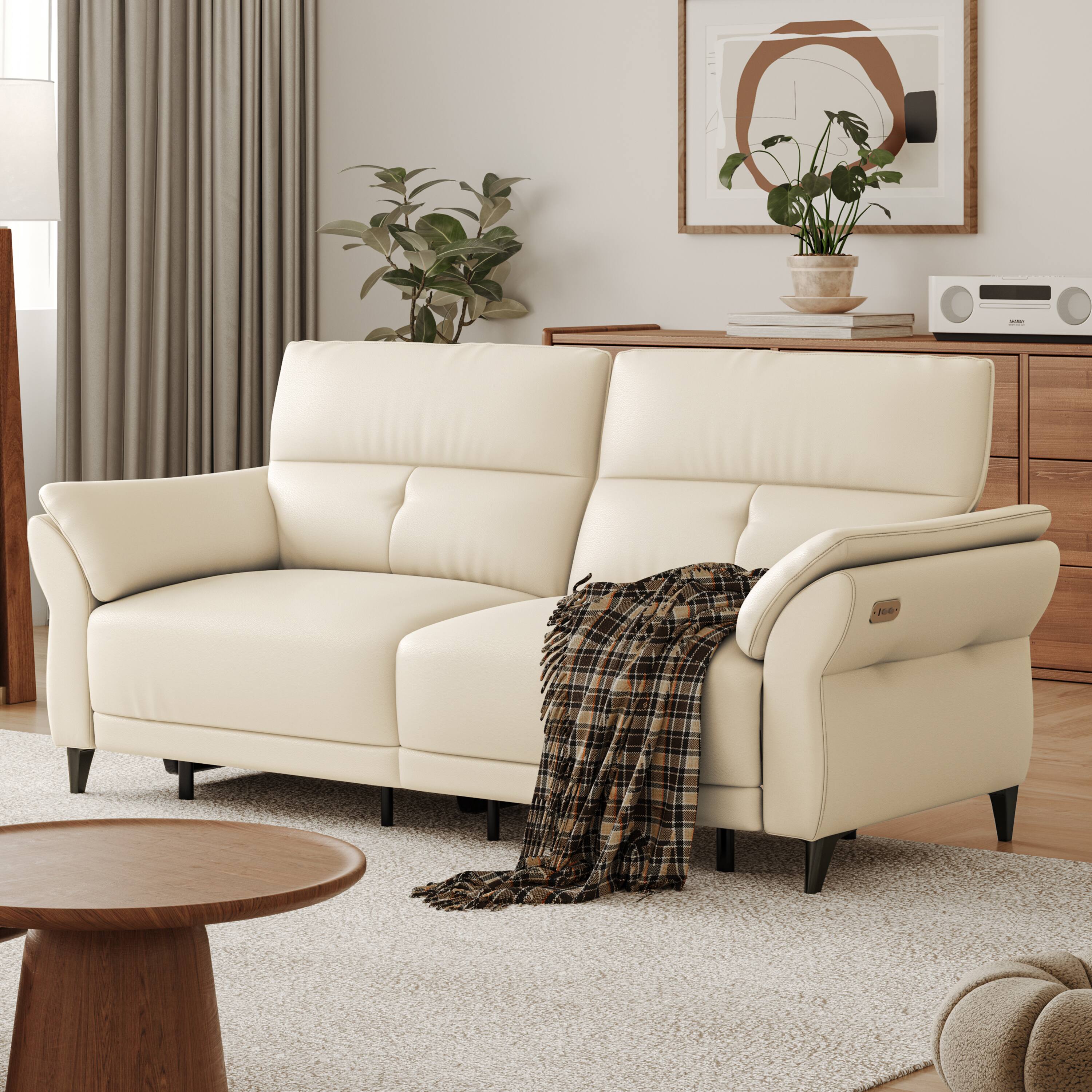 Alt View 2. MSOOB - 2 Seat Modern Leather Electric Recliner Sectional Sofa, Dual Motor with Independent Control Button and USB Charging - Beige.