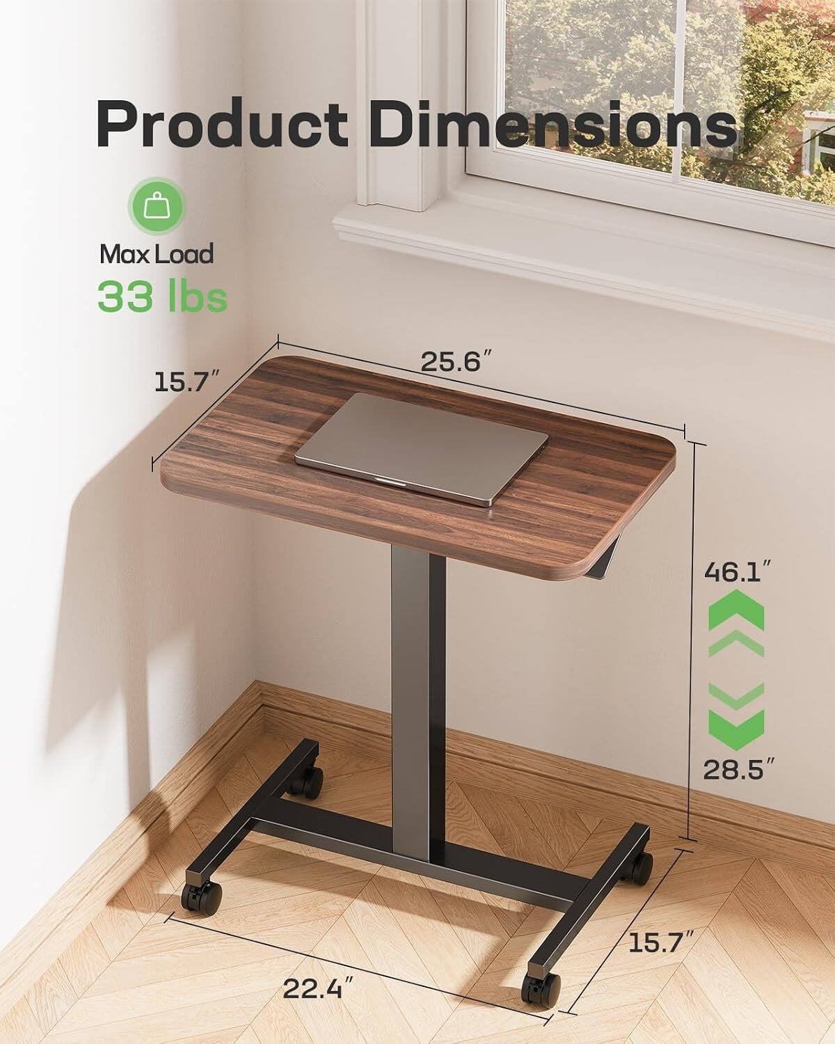 Product Dimensions  
Max Load 33 lbs  
15.7"  
25.6"  
46.1"  
28.5"  
22.4"  
15.7"