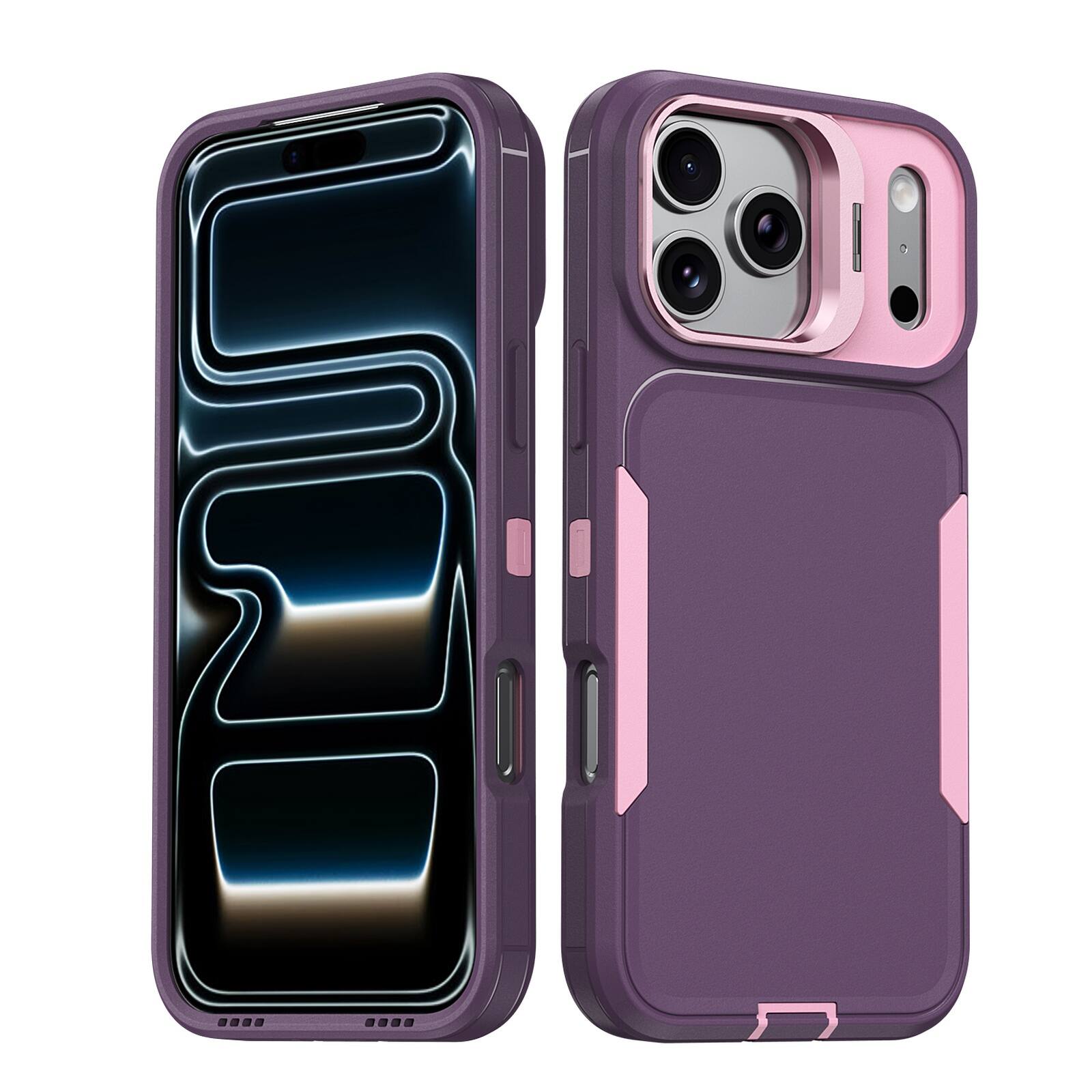 Angle. Dteck - For Apple iPhone 17 Pro Max Rugged Case, Heavy Duty Dual Layer Shockproof Lens Kickstand Drop Protection Cover - Purple.