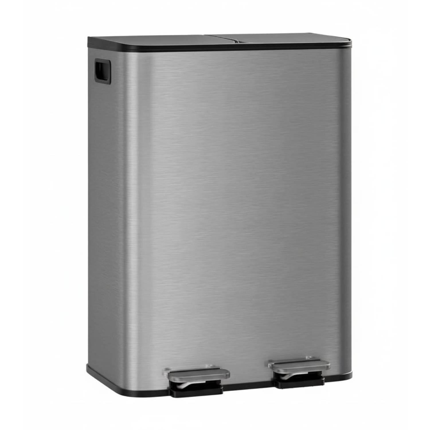 Front. Acekool - 2 x 10.6 Gal Double Trash Can, Stainless Steel Dual Compartment Step-On Trash Can for Kitchen, Grey - Grey.