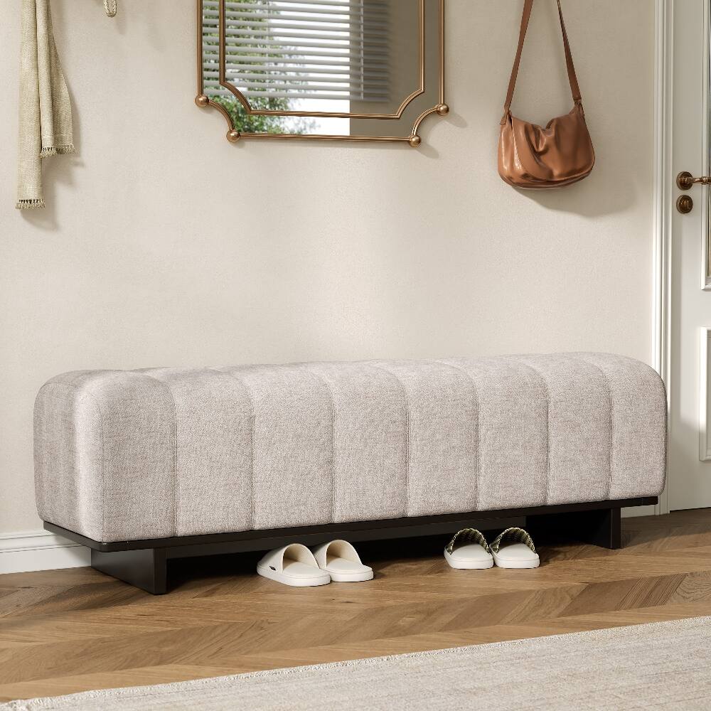 Alt View 4. Ropilly - Ropilly Modern Indoor Dining Bench, Oatmeal Chenille Fabric, Rubber Wood Legs, Upholstered Entryway Seating - Oatmeal.