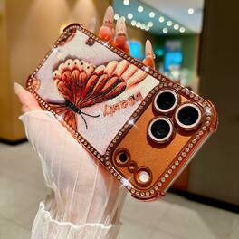 Dteck - Luxury Bling Glitter Butterfly Rhinestone Case for Apple iPhone 17 Pro Max, Shockproof Hard PC TPU Cover - Orange