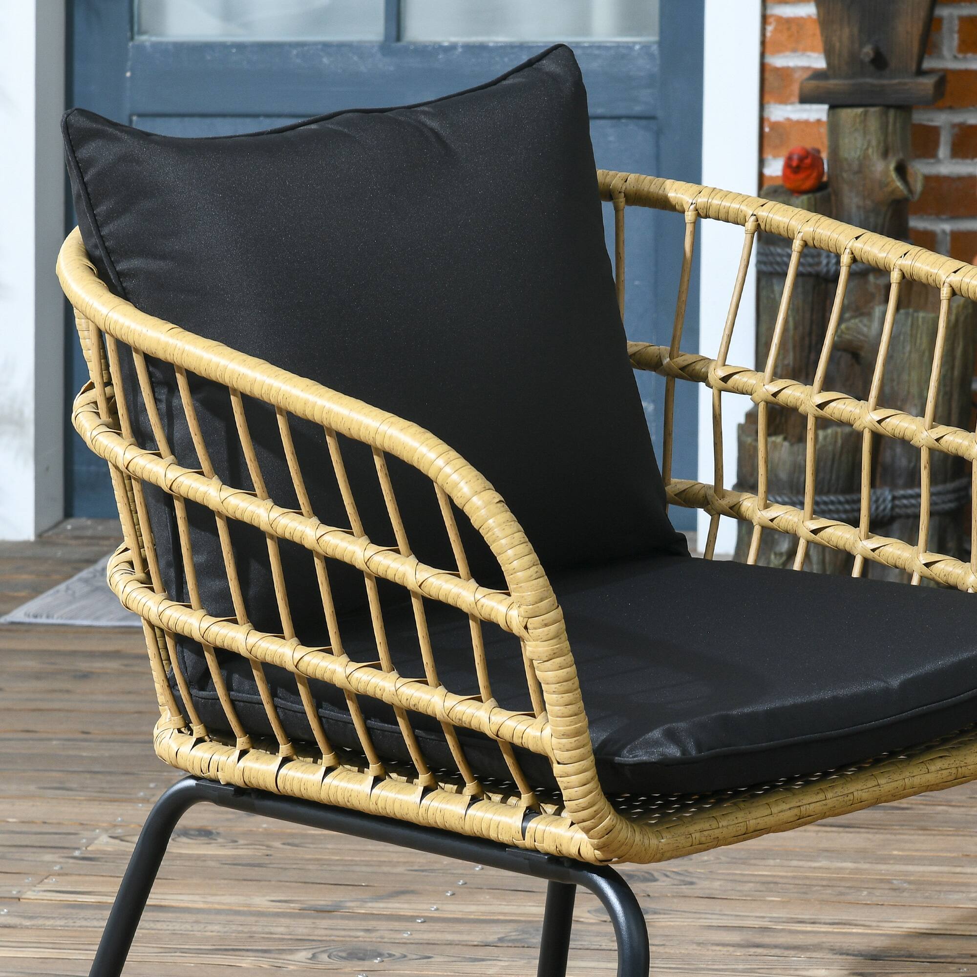 Alt View 8. Outsunny - 5 Piece PE Rattan Outdoor Furniture Set with Cushioned Chairs & Loveseat Sofa, Patio Sectional Furniture Set - Black.