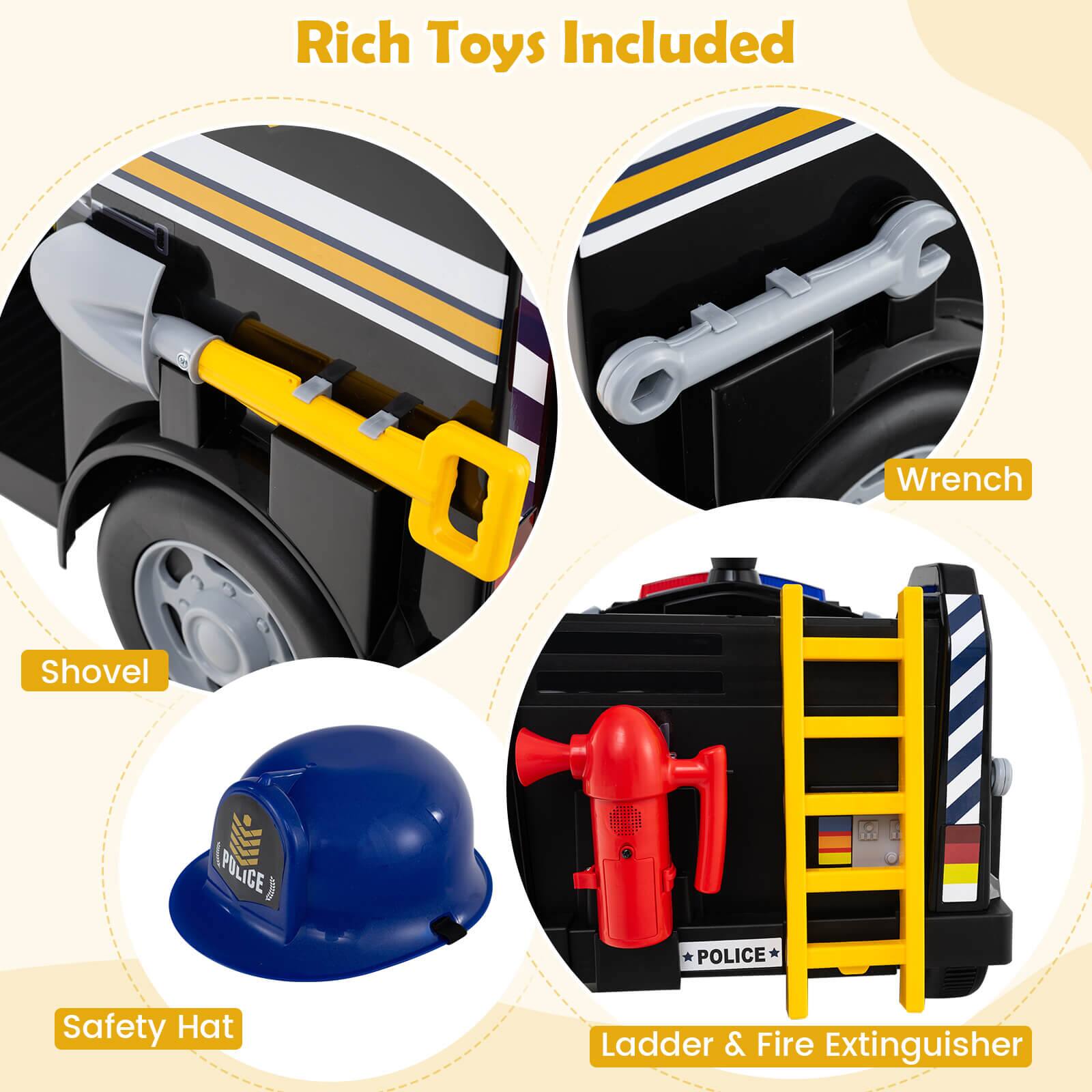 Rich Toys Included

- Shovel
- Wrench
- Safety Hat
- Ladder & Fire Extinguisher