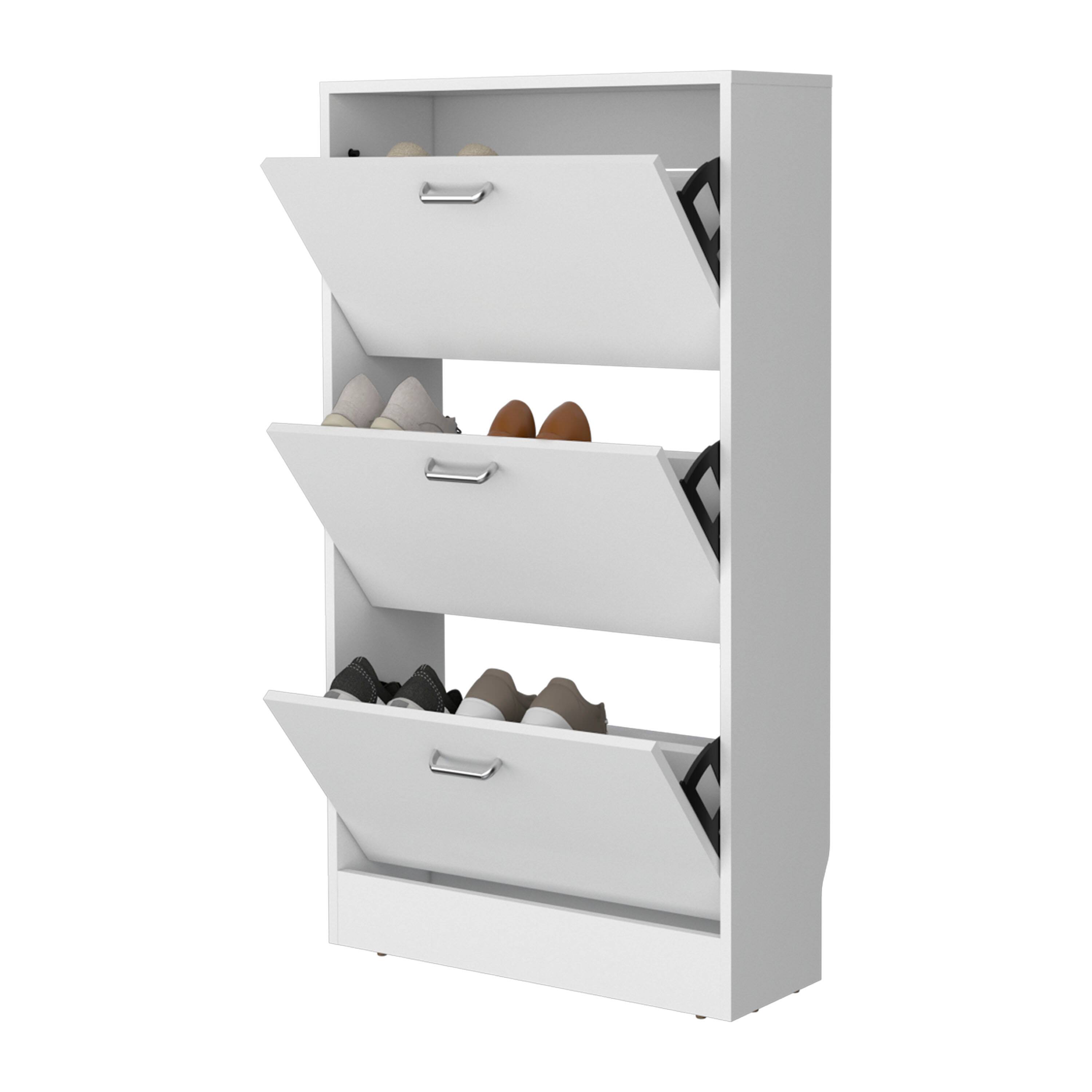 Alt View 2. TinyHomie - PIECES Shoe Rack 3 Flip-Down Compartments Slim Vertical Design Organizer White - White.