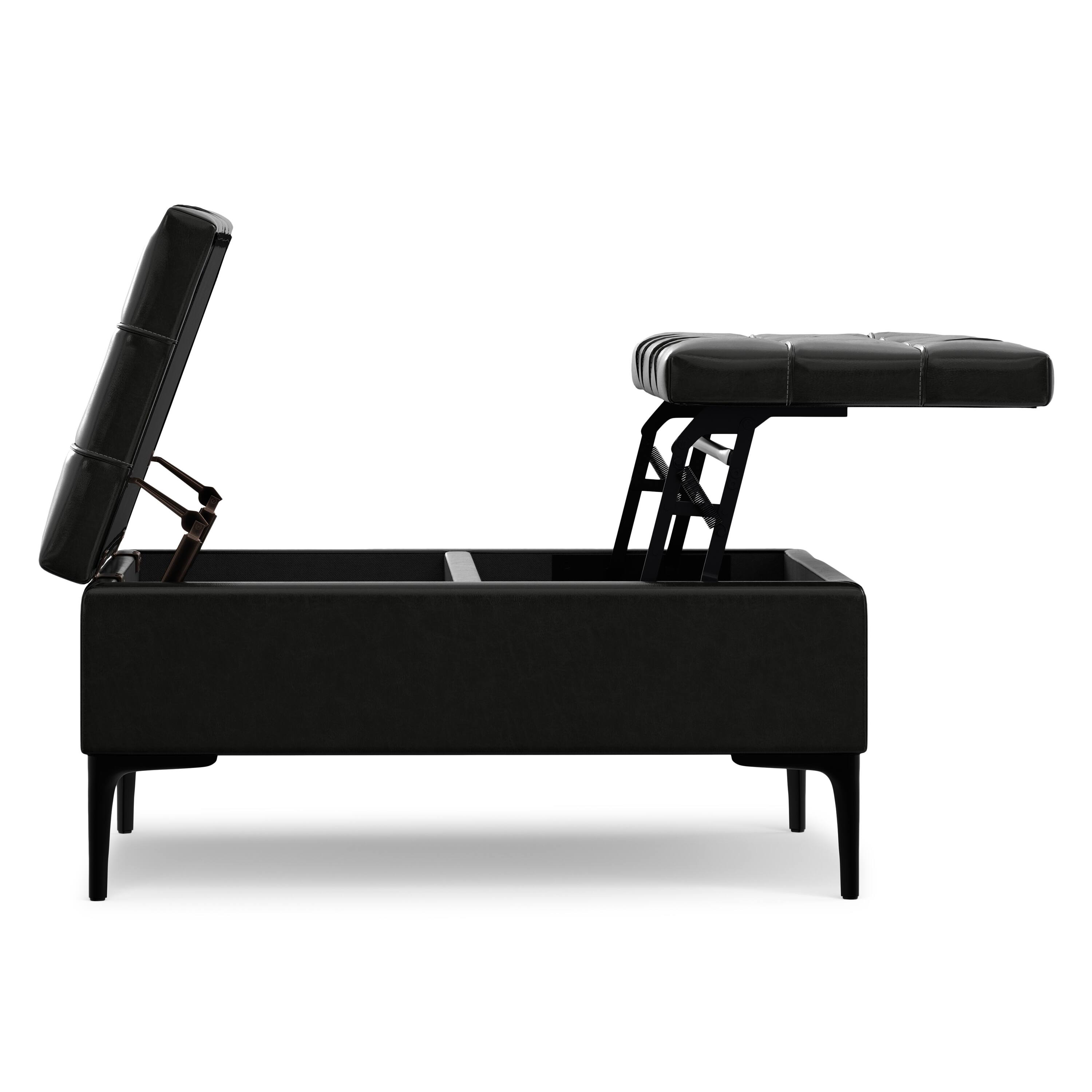 Alt View 1. Simpli Home - Laura 36 inch Transitional Square Mid Century Lift Top Storage Ottoman in Midnight Black Vegan Faux Leather, Assembled - Midnight Black.