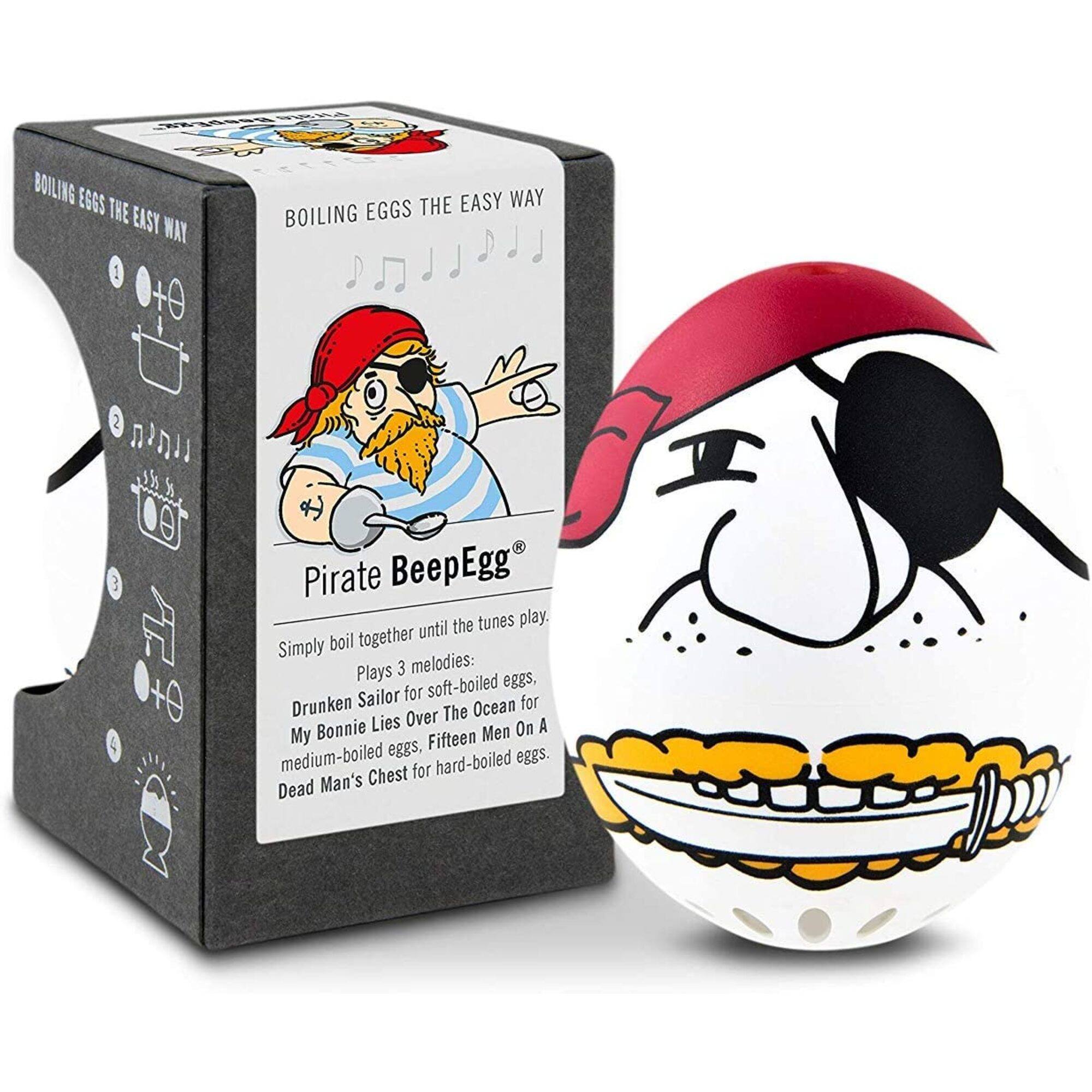 BOILING EGGS THE EASY WAY

1. THE EASY WAY
2. BOILING EGGS

Pirate BeepEgg

Simply boil together until the tunes play. Plays 3 melodies:
- Drunken Sailor for soft-boiled eggs,
- My Bonnie Lies Over The Ocean for medium-boiled eggs,
- Fifteen Men On A Dead Man's Chest for hard-boiled eggs.
