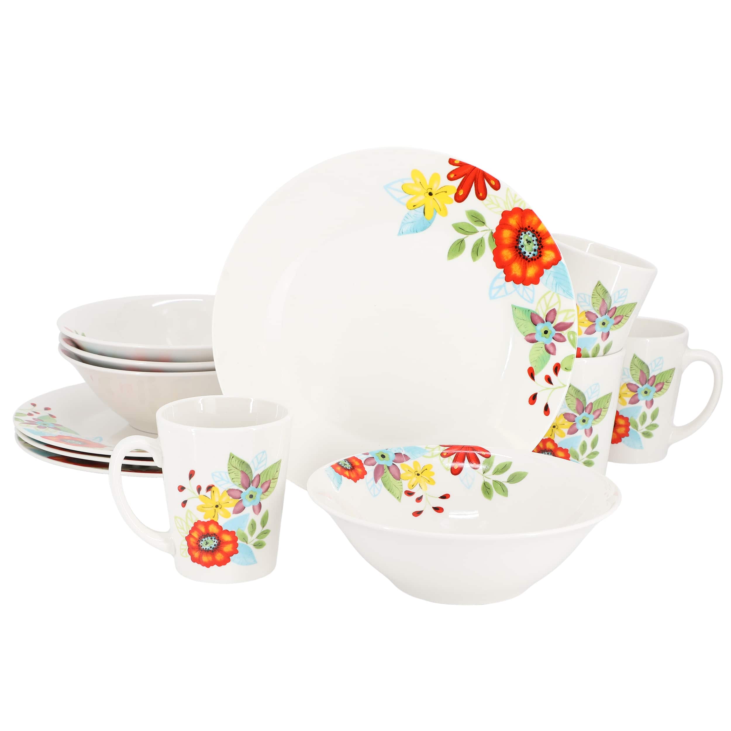 Gibson - Home Color Floral 12 Piece Fine Ceramic Dinnerware Set - Multi