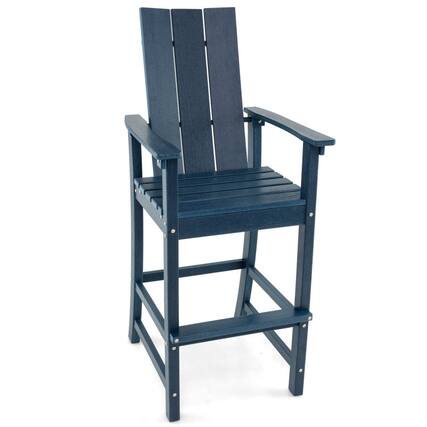 Front. SlickBlue - Outdoor Tall Adirondack Bar Chair with Ergonomic Back for Backyard - Blue.