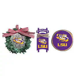 The Memory Company - LSU Tigers Three-Pack Wreath, Sled & Circle Ornament Set - Multicolor