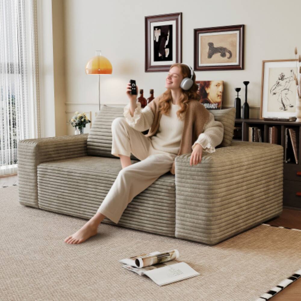 Angle. LUCKY ONE - 63" 2-Seater Corduroy Deep Seat Loveseat Sofa No Assembly for Living Room Bedroom - Camel.