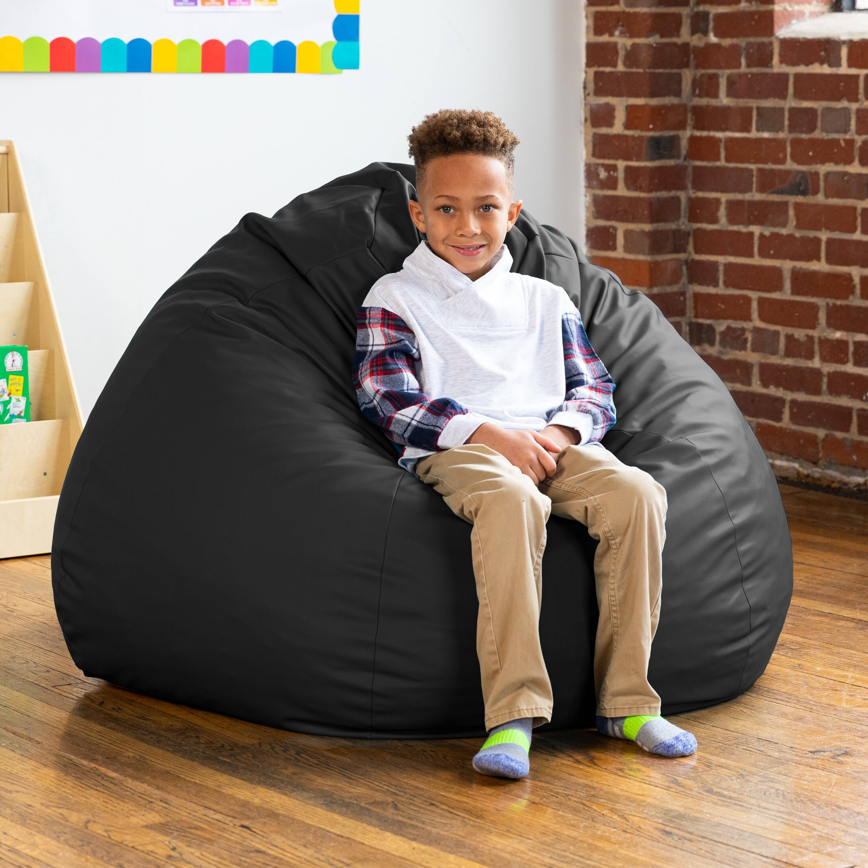 Alt View 1. Jaxx - Jaxx Gumdrop Commercial Grade Bean Bag for Educational Environments, Large Size - Premium Vinyl - Black - Black.