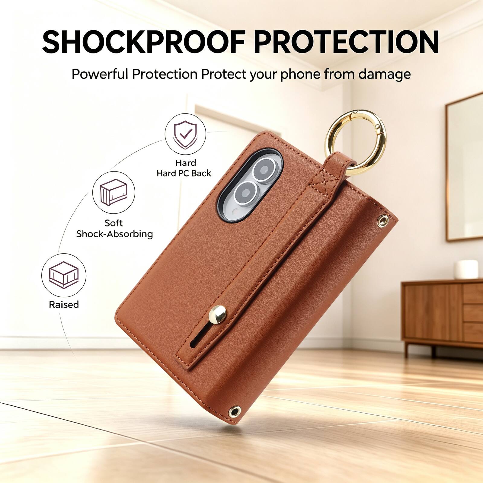 SHOCKPROOF PROTECTION  
Powerful Protection Protect your phone from damage  
Hard PC Back  
Soft Shock-Absorbing  
Raised
