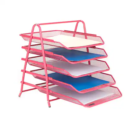 Front. Mind Reader - Desk Organizer with 5 Sliding Trays - Pink.