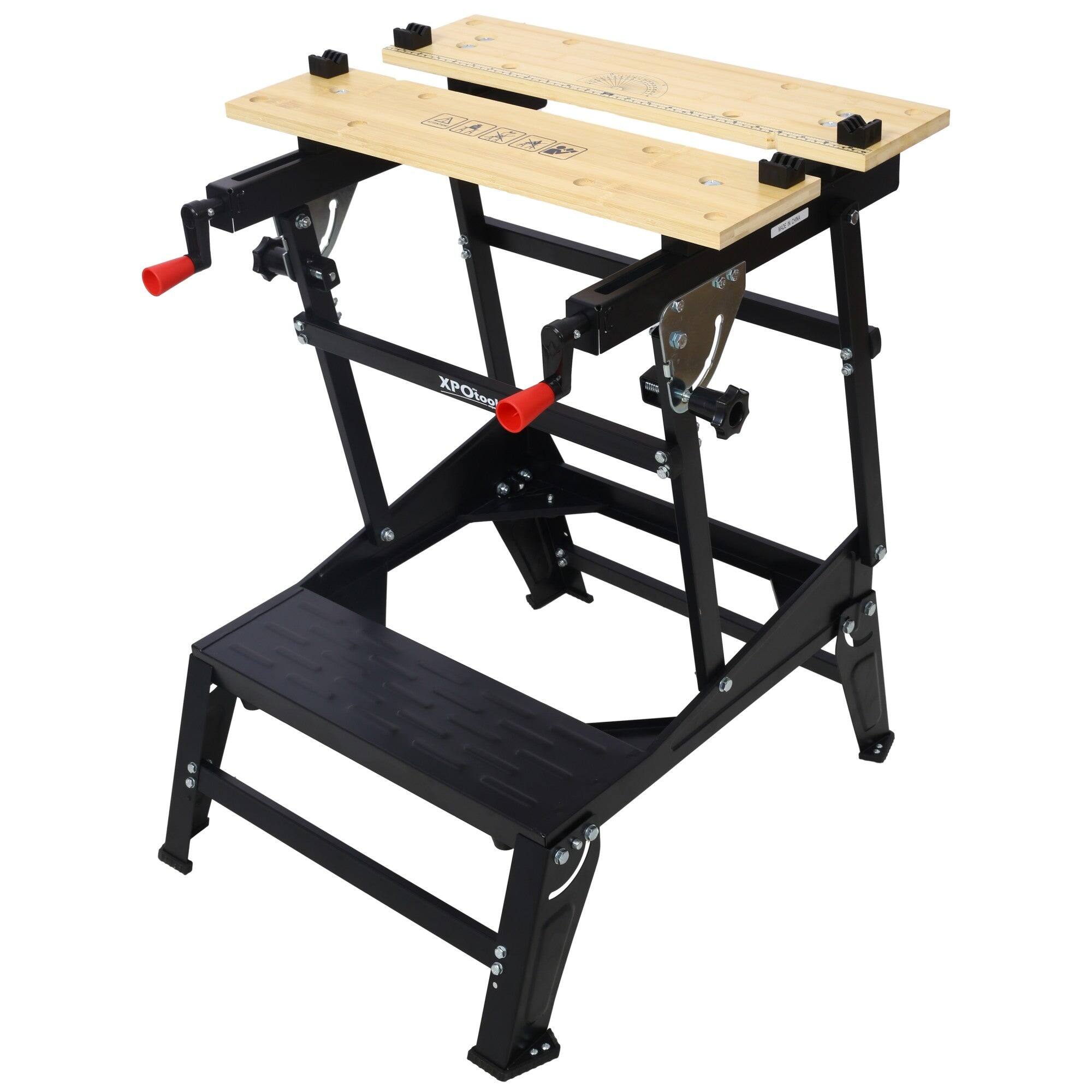 Front. Boyel Living - 23 inch D x 27 inch W Foldable Black Workbench Table with Solid Wood Worktop.