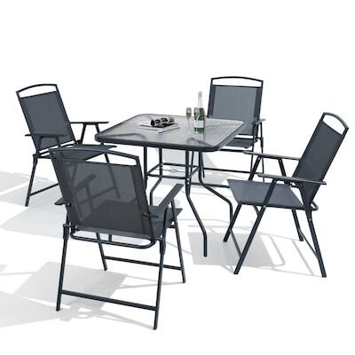 Angle. Crestlive Products - Crestlive Products 5 Piece Brown Patio Dining Set Steel Square Table 4pc Stationary Chairs - Gray-5PC.