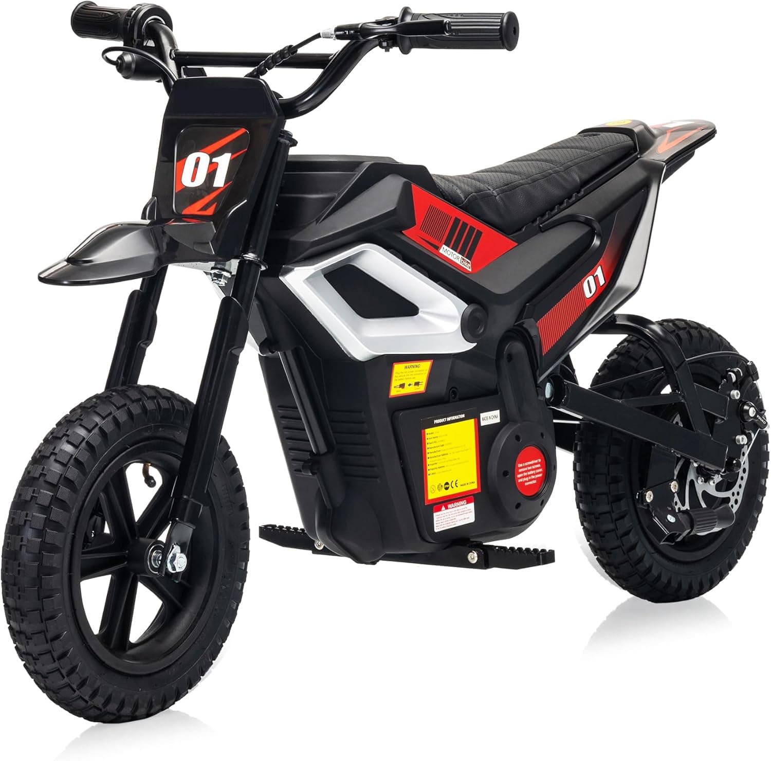 Homhougo - 24V Kids Electric Dirt Bike, 350W Mini Off-Road Motorcycle, 12” Fat Tires, Up to 14 MPH