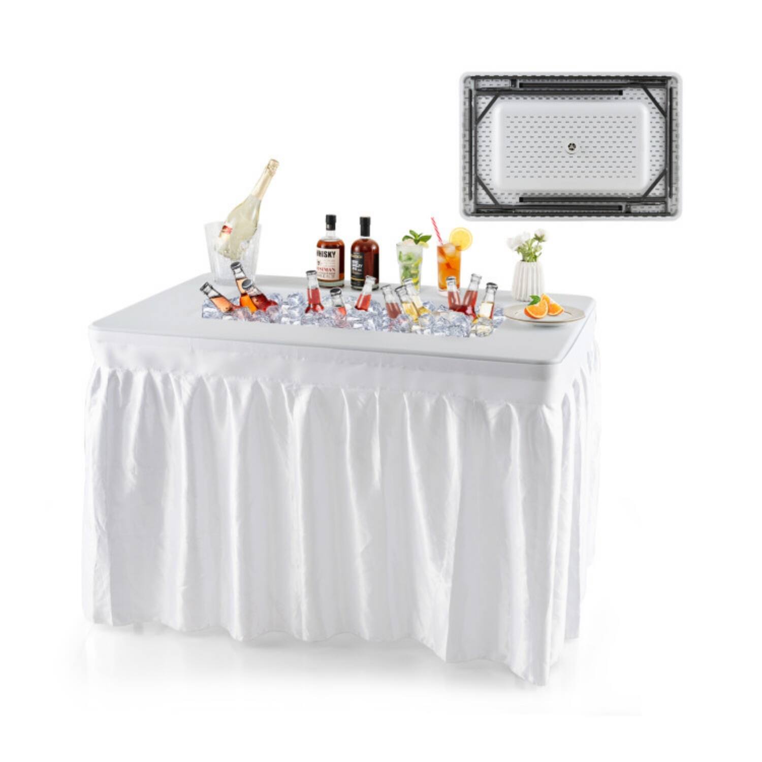 Alt View 4. Mondawe - 4 ft Folding Ice Bin Table w Skirt & Ice Bucket HDPE Top 440 lbs for Party Picnic Wedding - White.