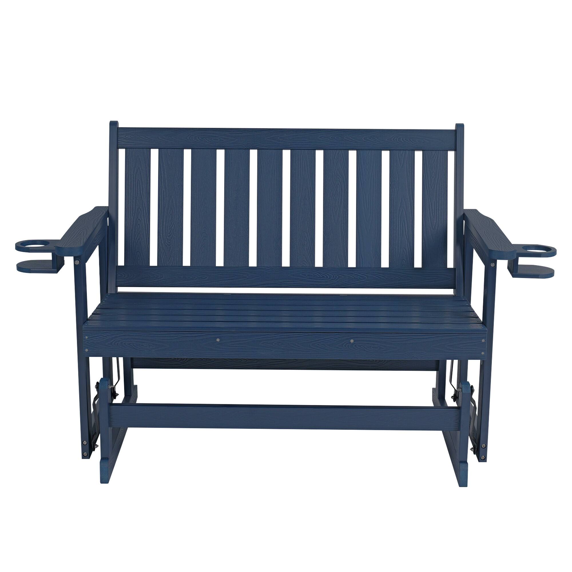 Angle. Fortune Candy - Poly Lumber Patio Glider, HIPS Material Weather-Resistant Glider Bench for Outdoor Porch Garden - Navy Blue.