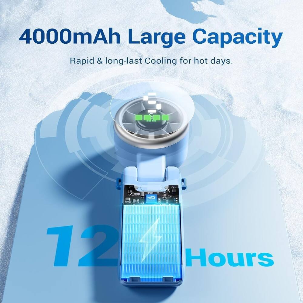 4000mAh Large Capacity Rapid & long-last Cooling for hot days.  
12 Hours