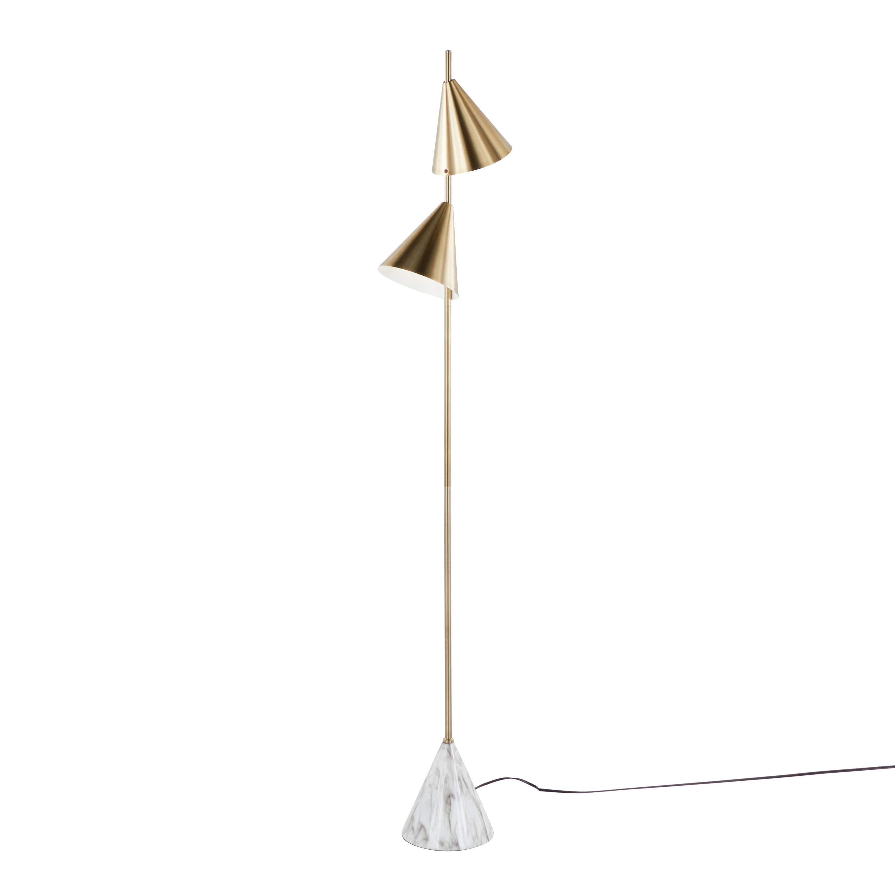 Angle. Loheer - Loheer Brushed Gold Floor Lamp Faux Marble Base Tall Standing Light for Living Room Bedroom 65 Inch - Gold.