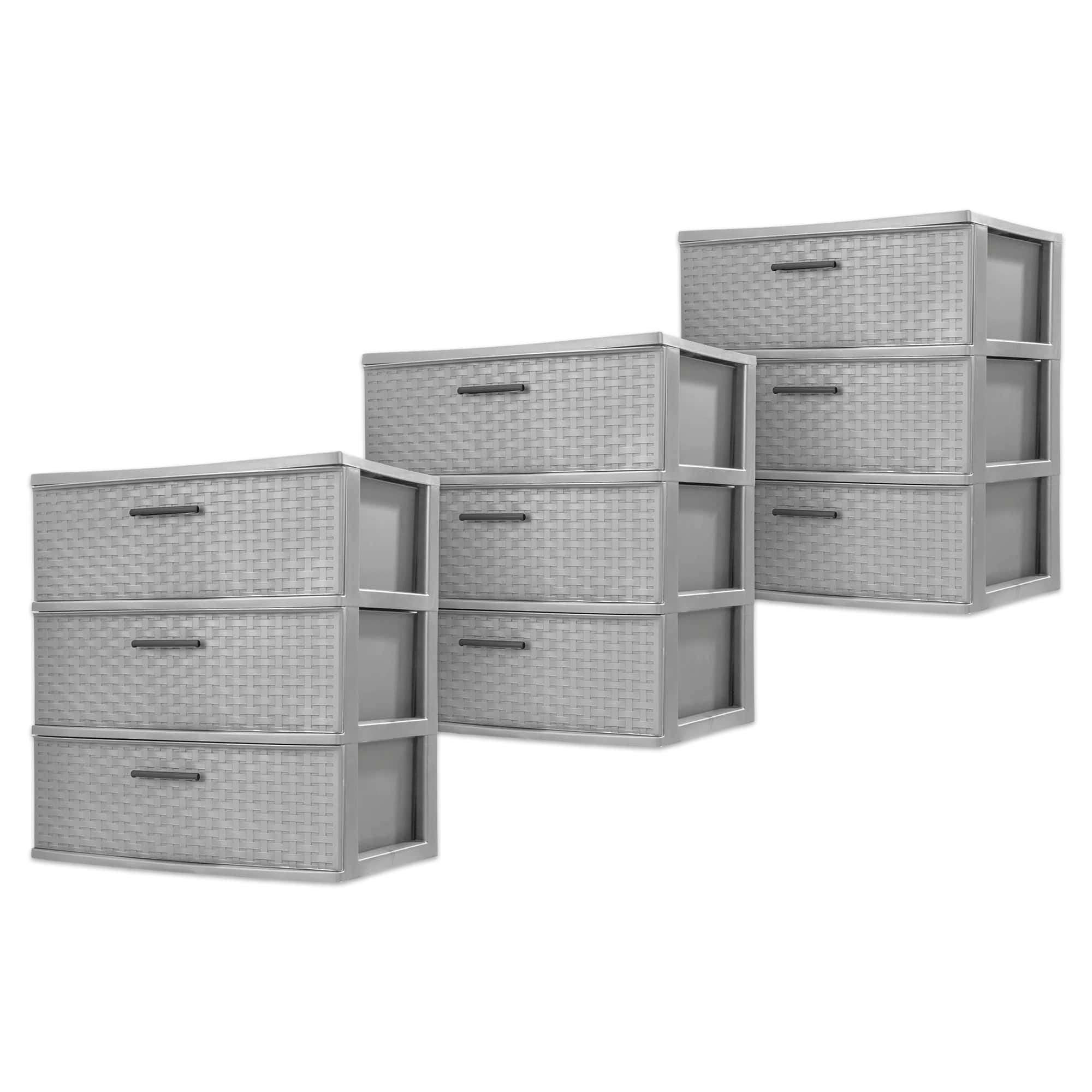 Sterilite - 3 Drawer Wide Storage Tower, Plastic Weave Organizer, Cement, 3 Pack price history on PriceWatchPro
