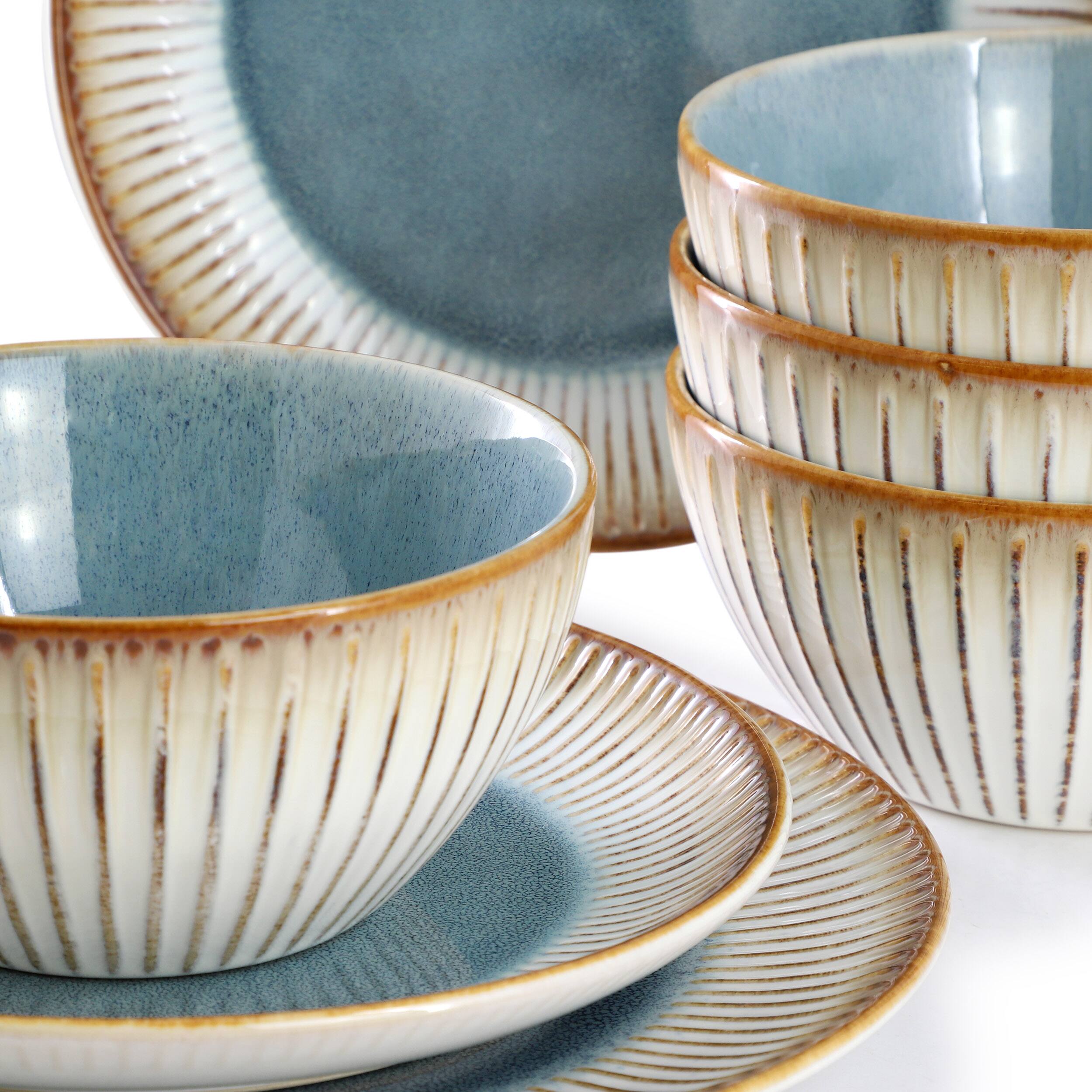 Alt View 5. Elama - Elama Louann 16 Piece Stoneware Dinnerware Set in Blue and Beige - Blue and Beige.