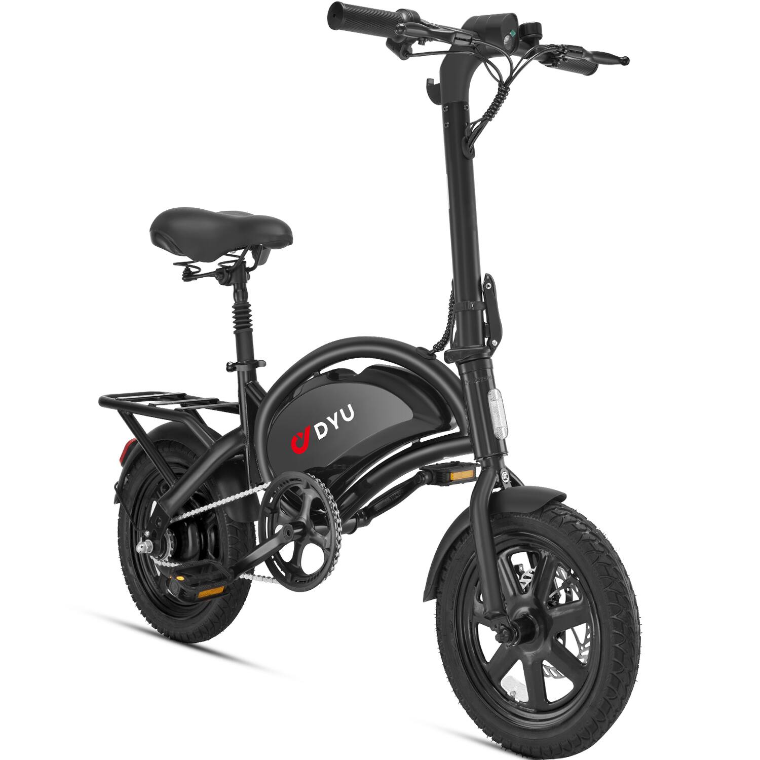 Left. DYU - 14 inch eBike w/ 25 Miles Max Range & 20 Mph Max Speed - Black.