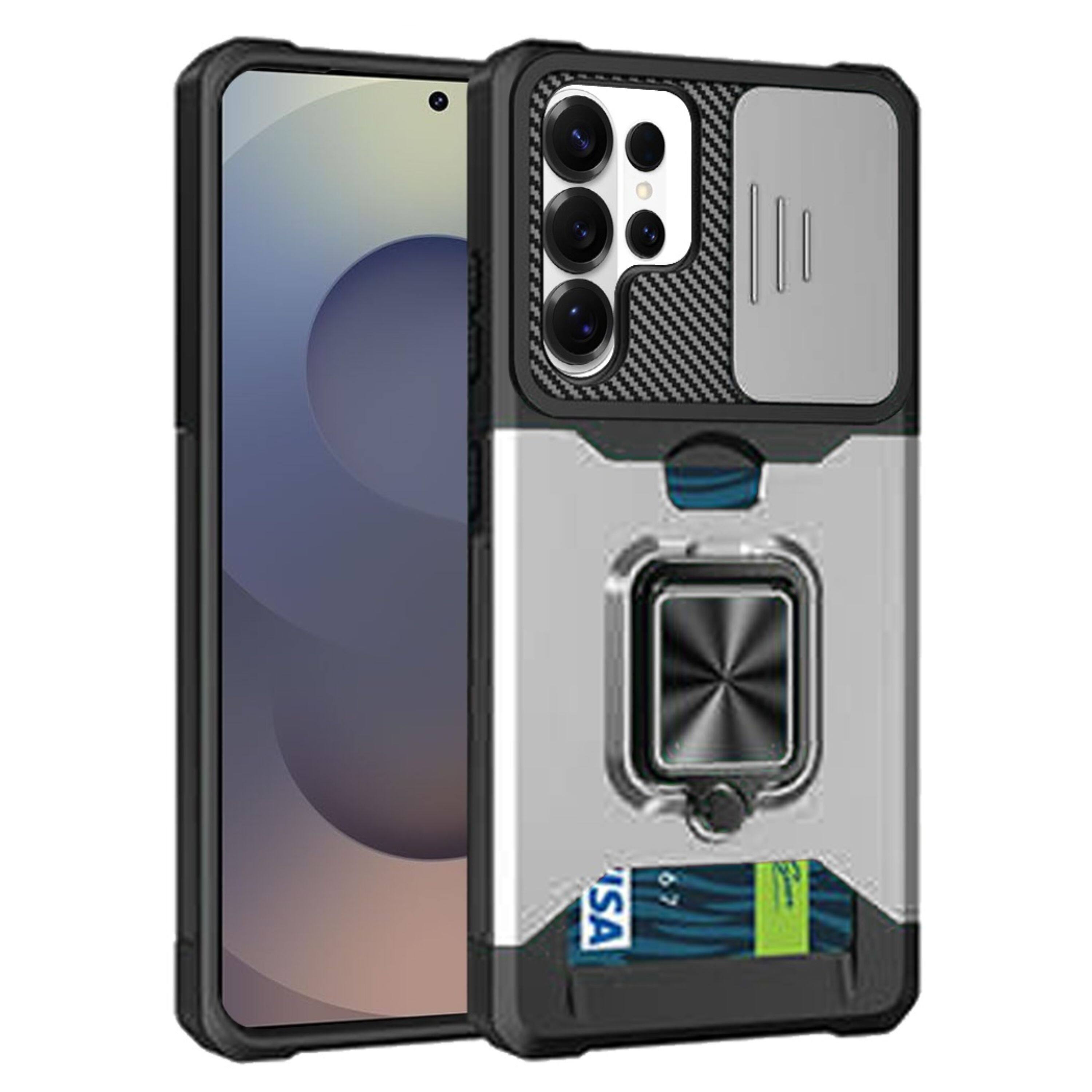 Angle. Kitcheniva - Multi-Use Card Holder Camera Lens Cover Phone Case With Tempered Glass For Samsung Galaxy S26 Ultra Silver - Silver.