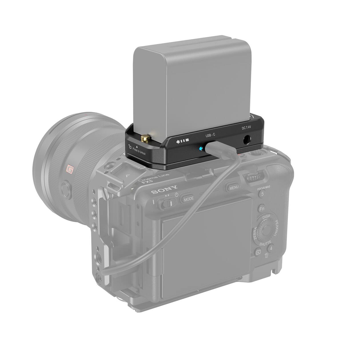 Fress  
USB-C  
DC7.4V  
Line Cinema FX3 SONY MODE  
MENU  
FOCUS MAG 5  
Fn DISP  
ZEBRA  
PEAKNG  
SHUTTE 4