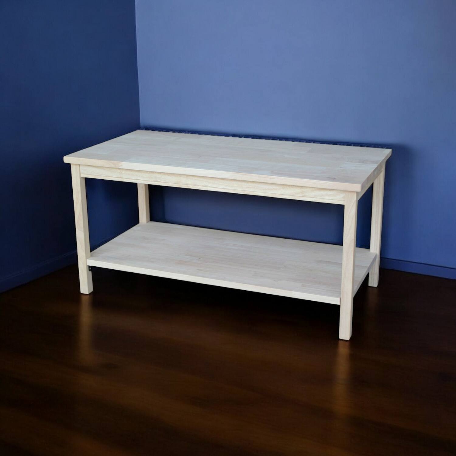 Angle. SlickBlue - Solid Unfinished Wood Coffee Table with Bottom Storage Shelf - White.