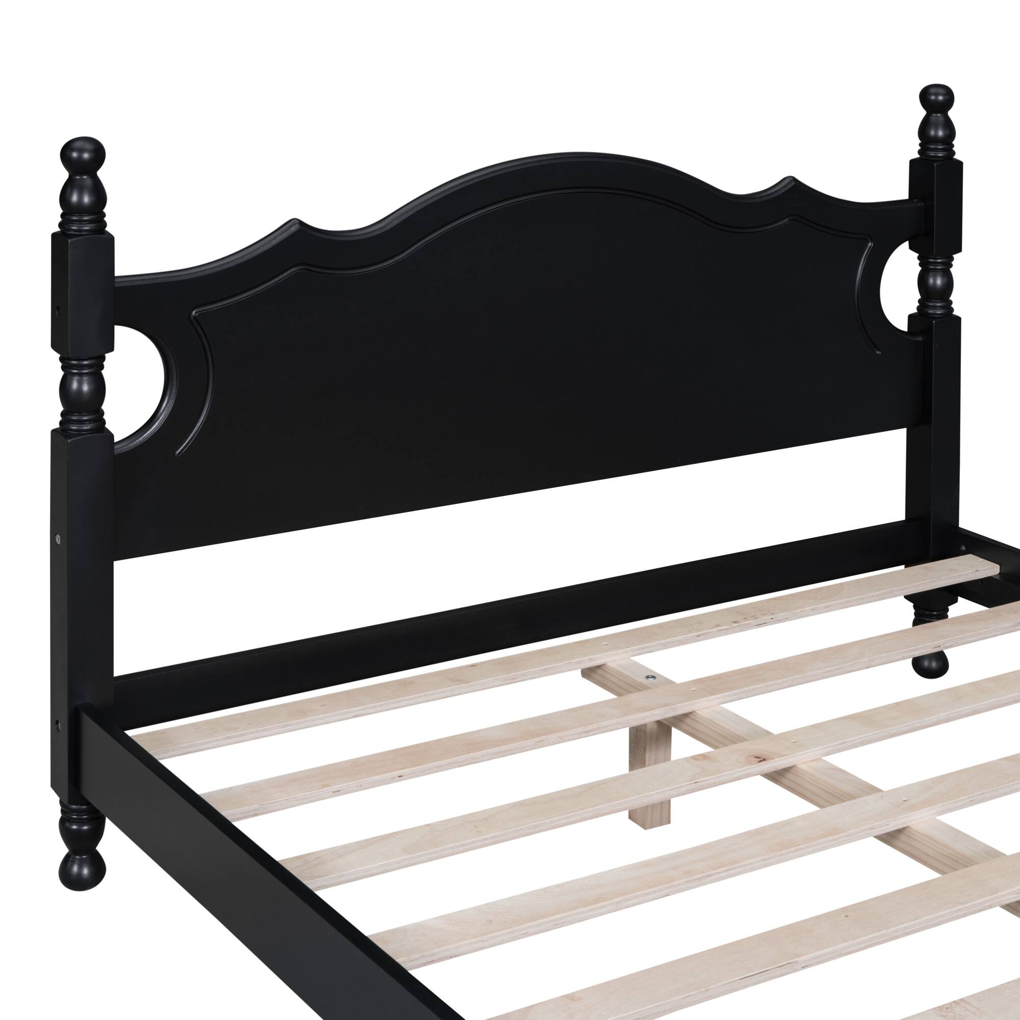 Alt View 6. GOODSILO - Full Size Retro Wood Platform Bed Frame with Wooden Slat Support and Elegant Headboard - Black.