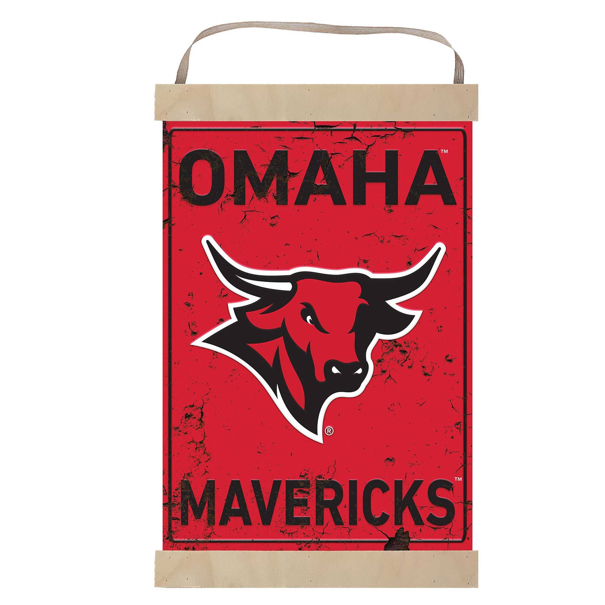 Alt View 1. Jardine - Nebraska Omaha Mavericks Reversible Retro Logo Banner Sign - Red.