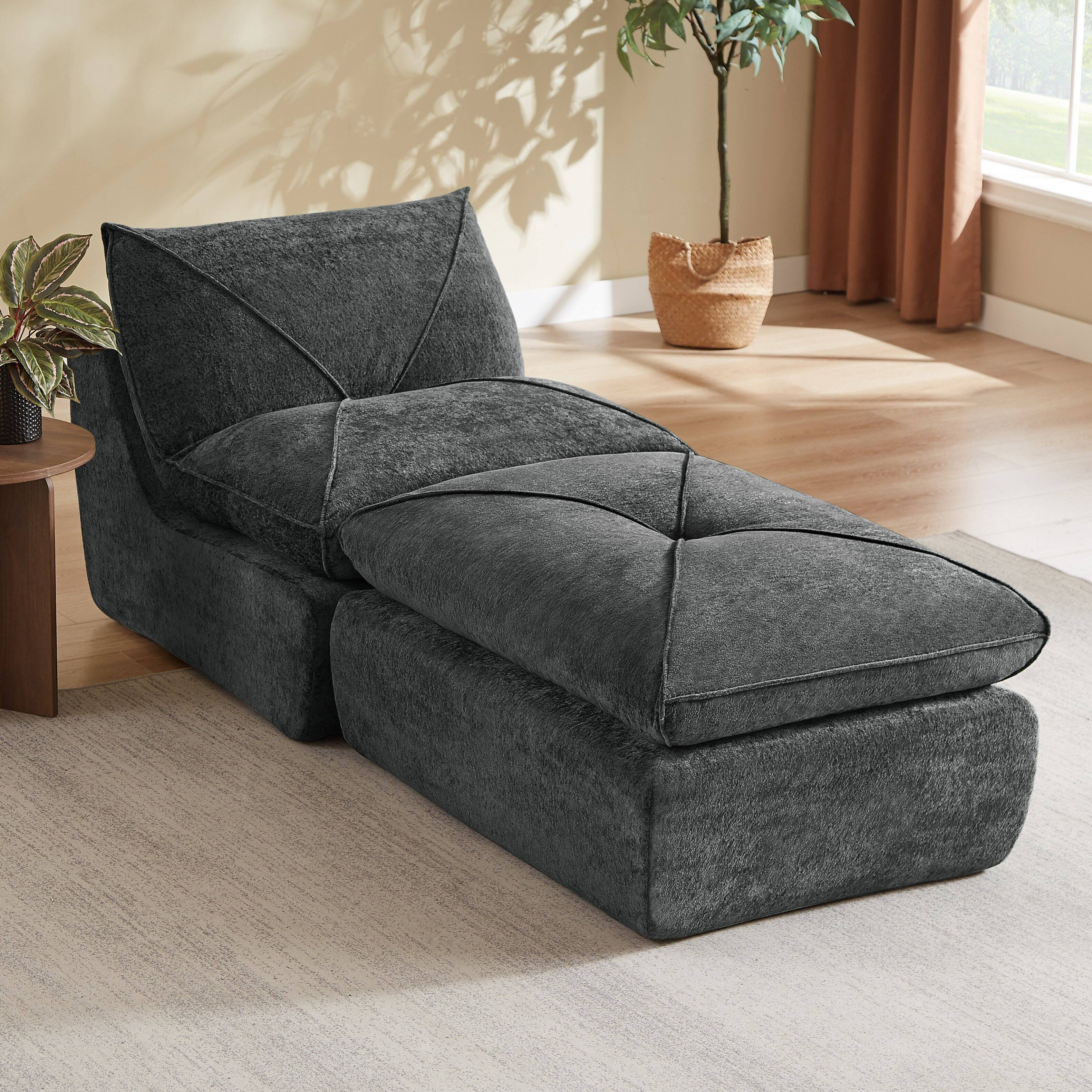 Angle. Loheer - Loheer- Dark Gray Chenille Sectional Sofa Modern Modular Couch With Ottoman For Apartment 2.79x3.38x2.66 ft - Dark Gray.