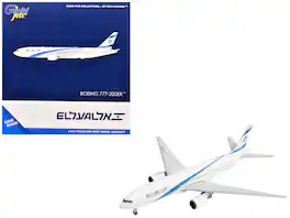 GeminiJets - Boeing 777-200ER Commercial Aircraft EL AL Israel Airlines (4X-ECB) Stripes 1/400 Diecast Model Airplane - White with Blue