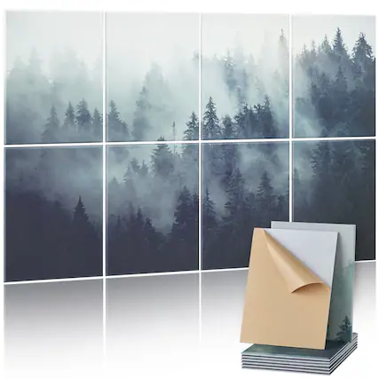 Front. VEVOR - 8 Pack Art Acoustic Panels, 63 x 23.62 x 0.4 inch Soundproof Wall Tiles, Self Adhesive Decorative Sound Dampening - White;Green.