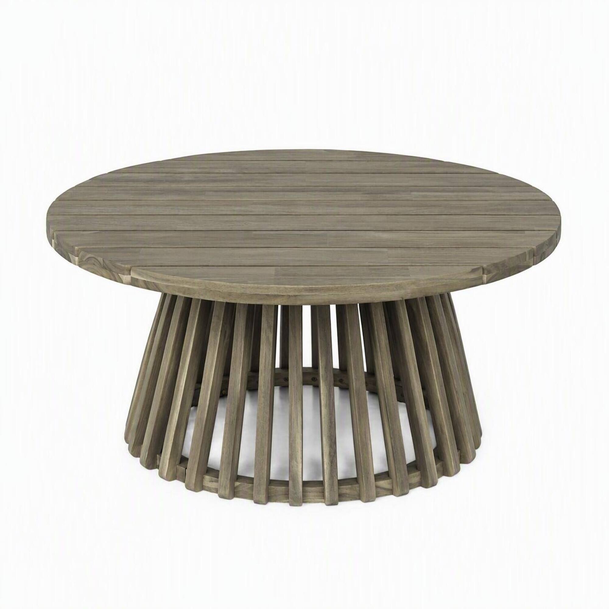 Front. RYHNUYNE - 31.5" Outdoor Grey Patio Coffee Table, Round Backyard Patio Table with Weather-Resistant Solid Wood Frame - Grey.