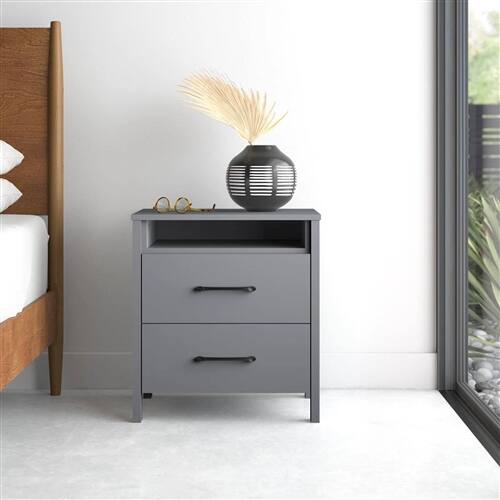 Alt View 1. SlickBlue - Stylish 2-Drawer Nightstand with Open Shelf – Bedroom Storage Table, Modern Design - Grey.