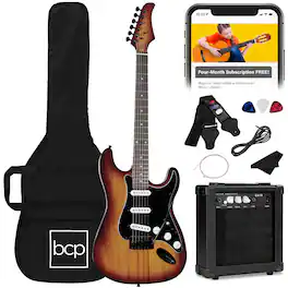 Best Choice Products - 39in Full Size Beginner Electric Guitar Kit with Case, Strap, Amp, Whammy Bar - Bourbon
