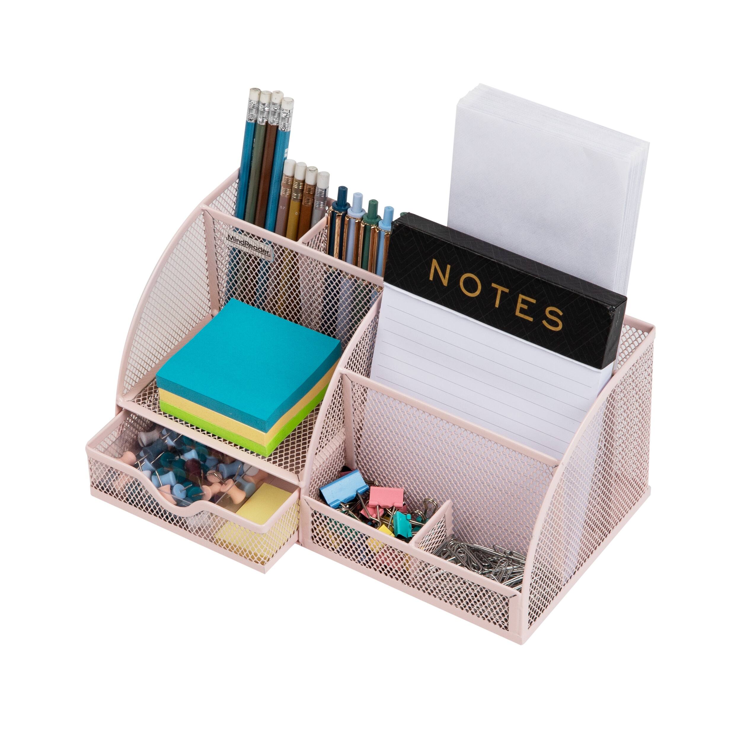 Alt View 3. Mind Reader - 7-Compartment Desktop Organizer, File & Accessory Storage, Metal - Pink.