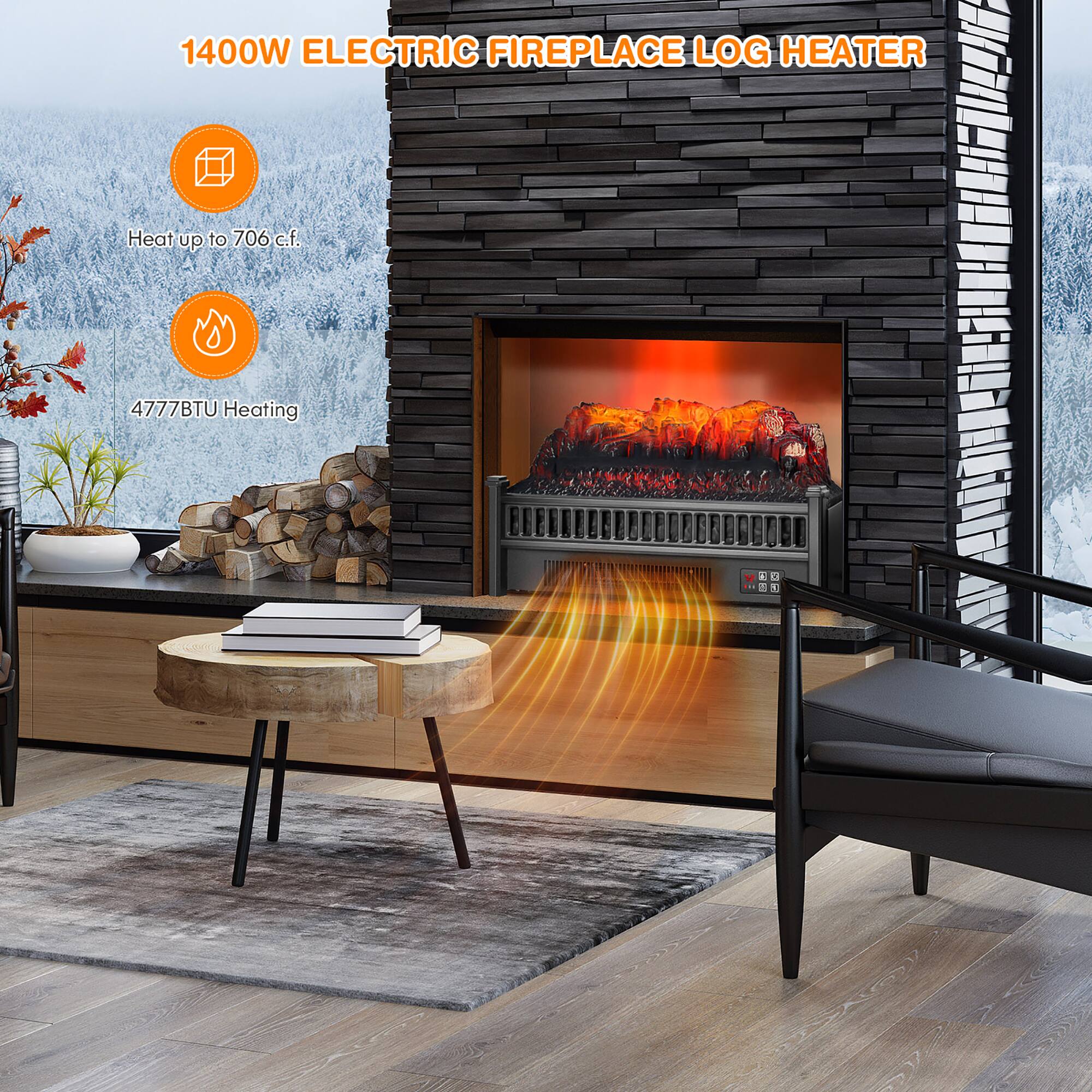 1400W ELECTRIC FIREPLACE LOG HEATER
Heat up to 706 c.f.
4777BTU Heating