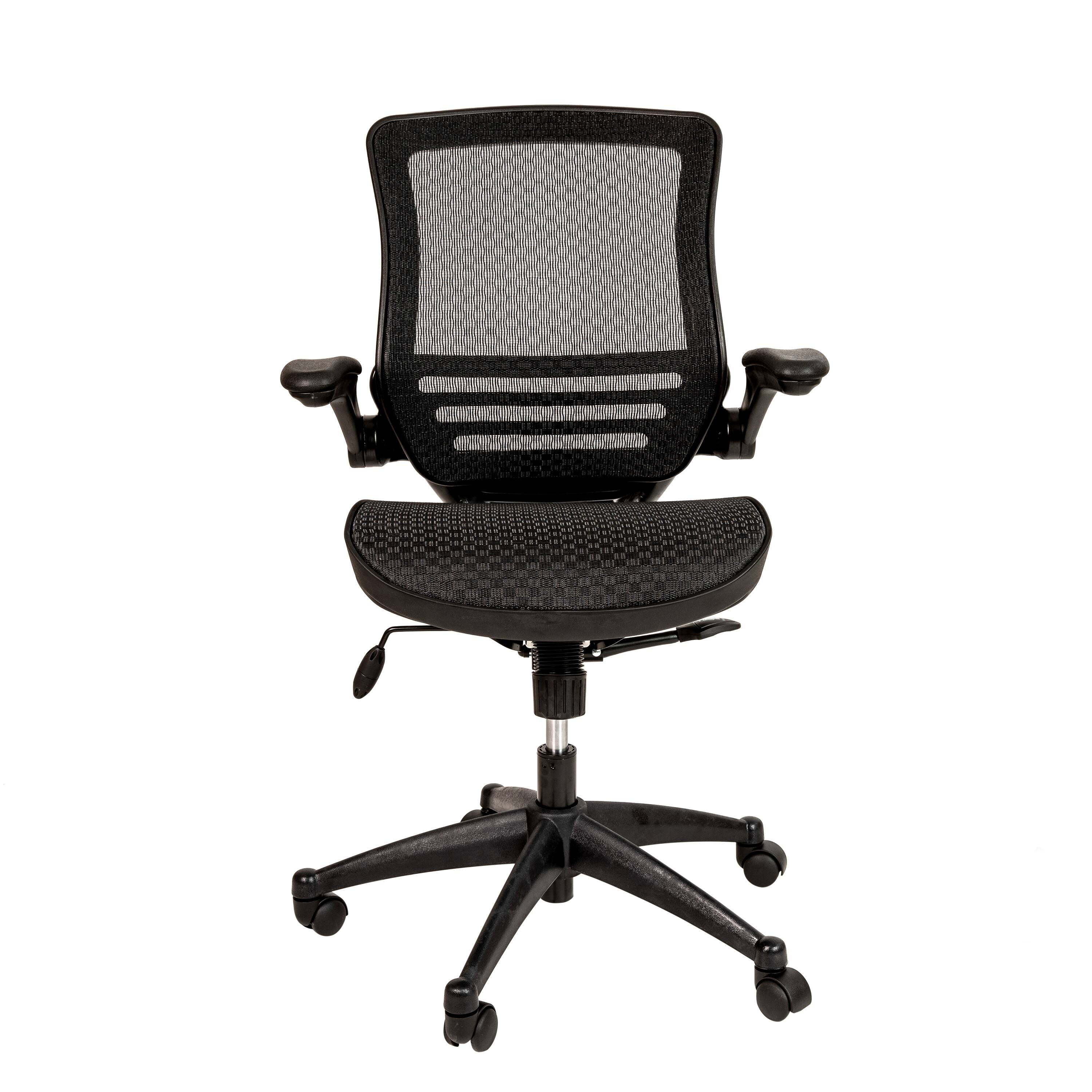 Alt View 7. Emma + Oliver - Mid-Back Transparent Mesh Executive Swivel Office Chair with Flip-Up Arms - Black Mesh/Black Frame.