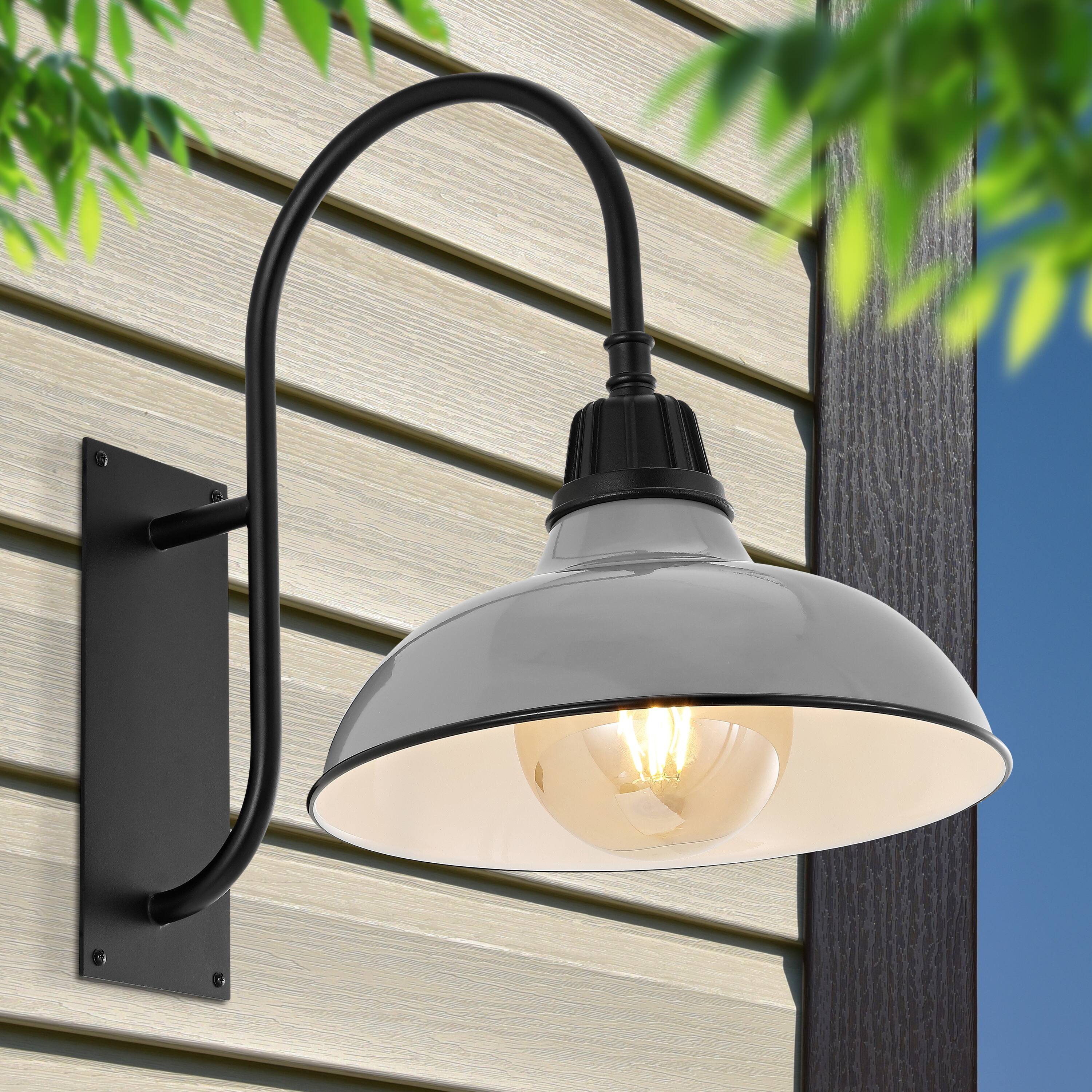 Alt View 7. Jonathan Y - Stanley 12.25" 1-Light Farmhouse Industrial Indoor/Outdoor Iron LED Gooseneck Arm Outdoor Sconce, Gray - Gray/Black.