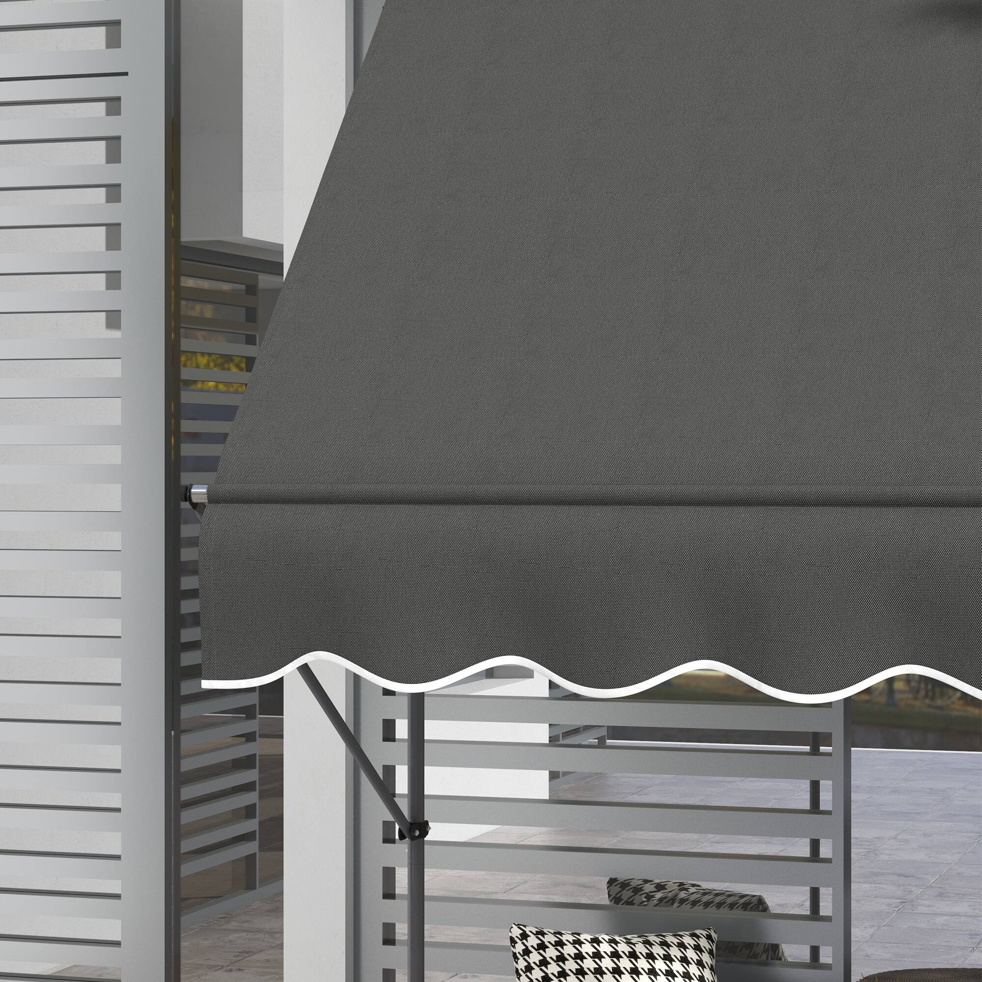 Alt View 7. Outsunny - Manual Retractable Awning, 59" Non-Screw Patio Sun Shade Shelter with Support Pole Stand - Dark Gray.