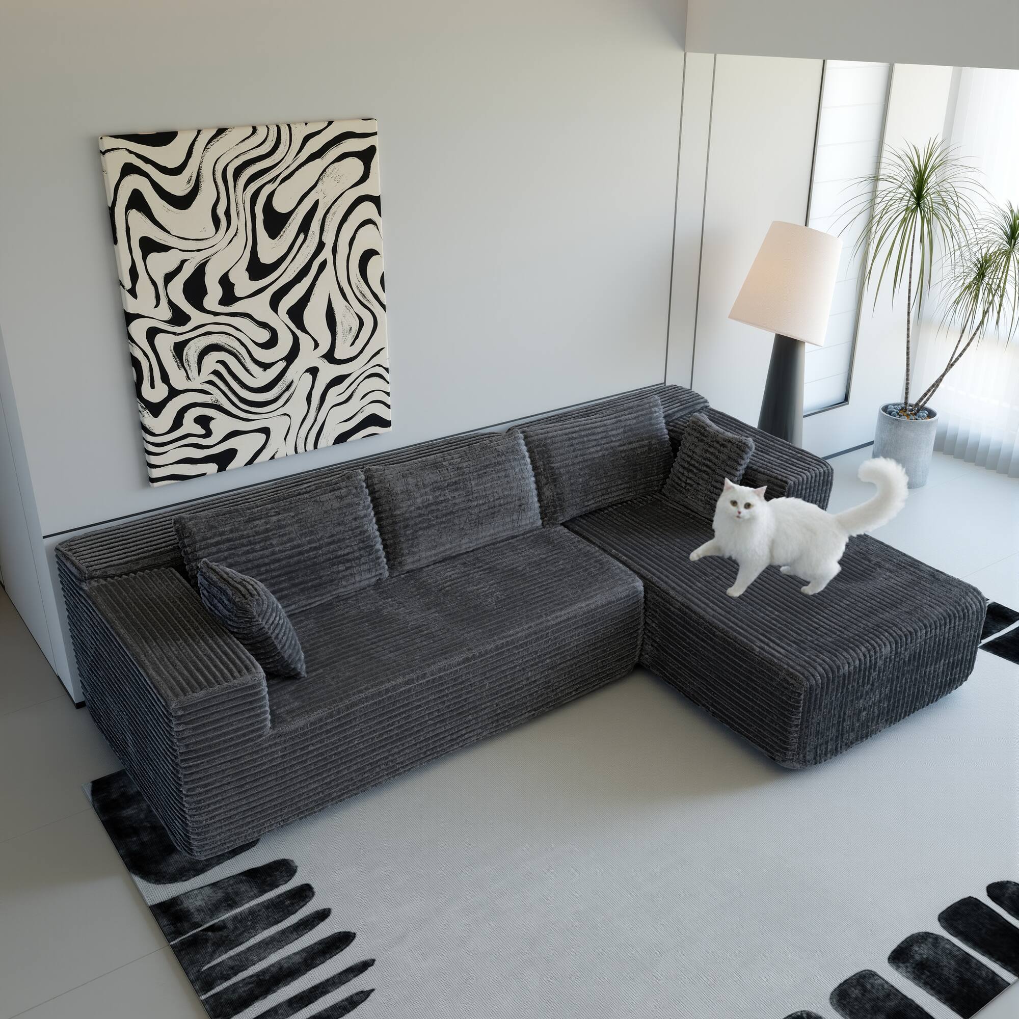 Alt View 10. FUFU&GAGA - Deep Gray Corduroy Modular Sofa, Sectional Couch with Firm 60D Foam, Comfy, Washable & Flexible Layout for Living Room - Gray.