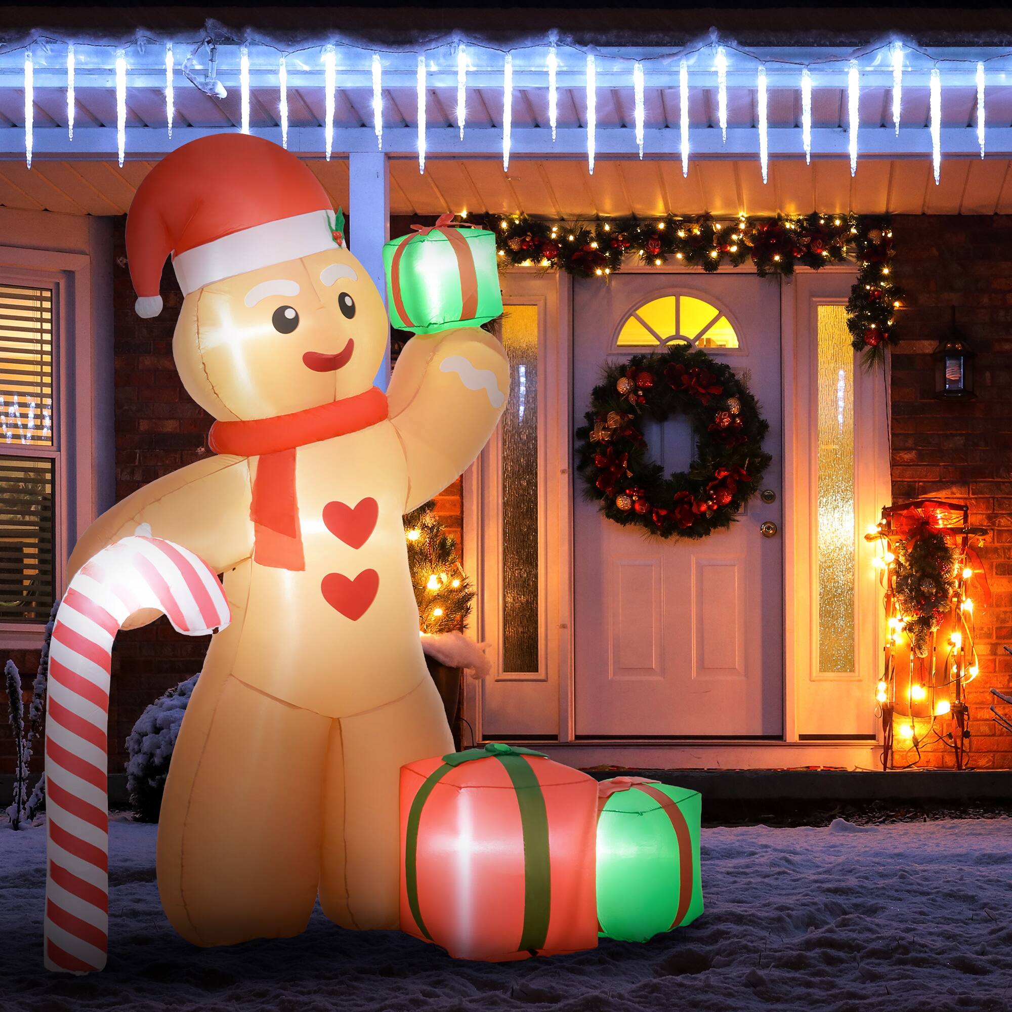 Alt View 1. Outsunny - 8FT Christmas Inflatable Gingerbread Man, Huge Blow Up Christmas Decoration with Built-in LED Lights for Indoor, Outdoor - Brown.
