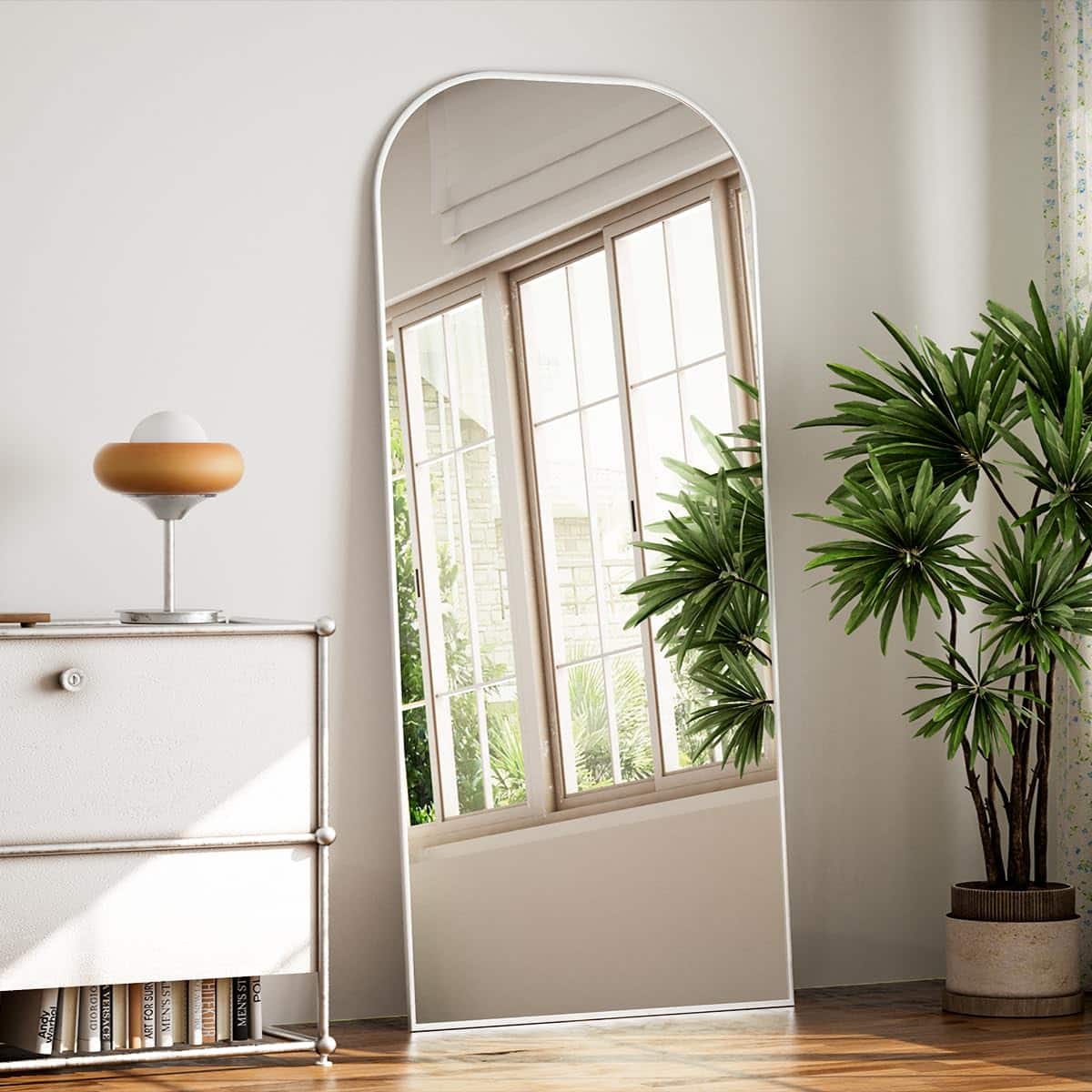 Hirose Alice - Koonmi Full Length Mirror Mirror Full Length with Stand Domed Top Square Edged Floor Mirror with Aluminum