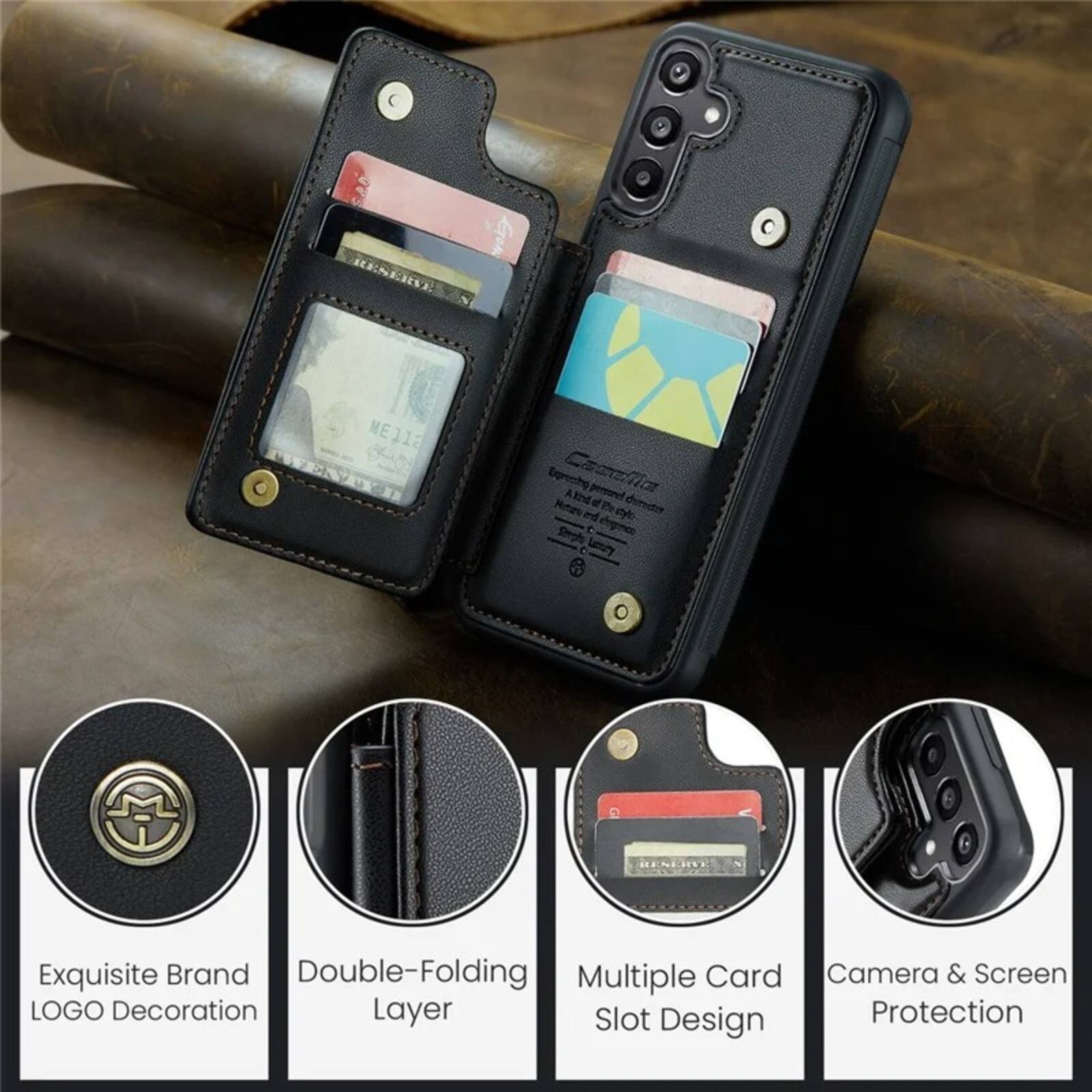 075 RESERVE
GOM
ME 112

Exquisite Brand Double-Folding Multiple Card Camera & Screen LOGO Decoration Layer Slot Protection Design