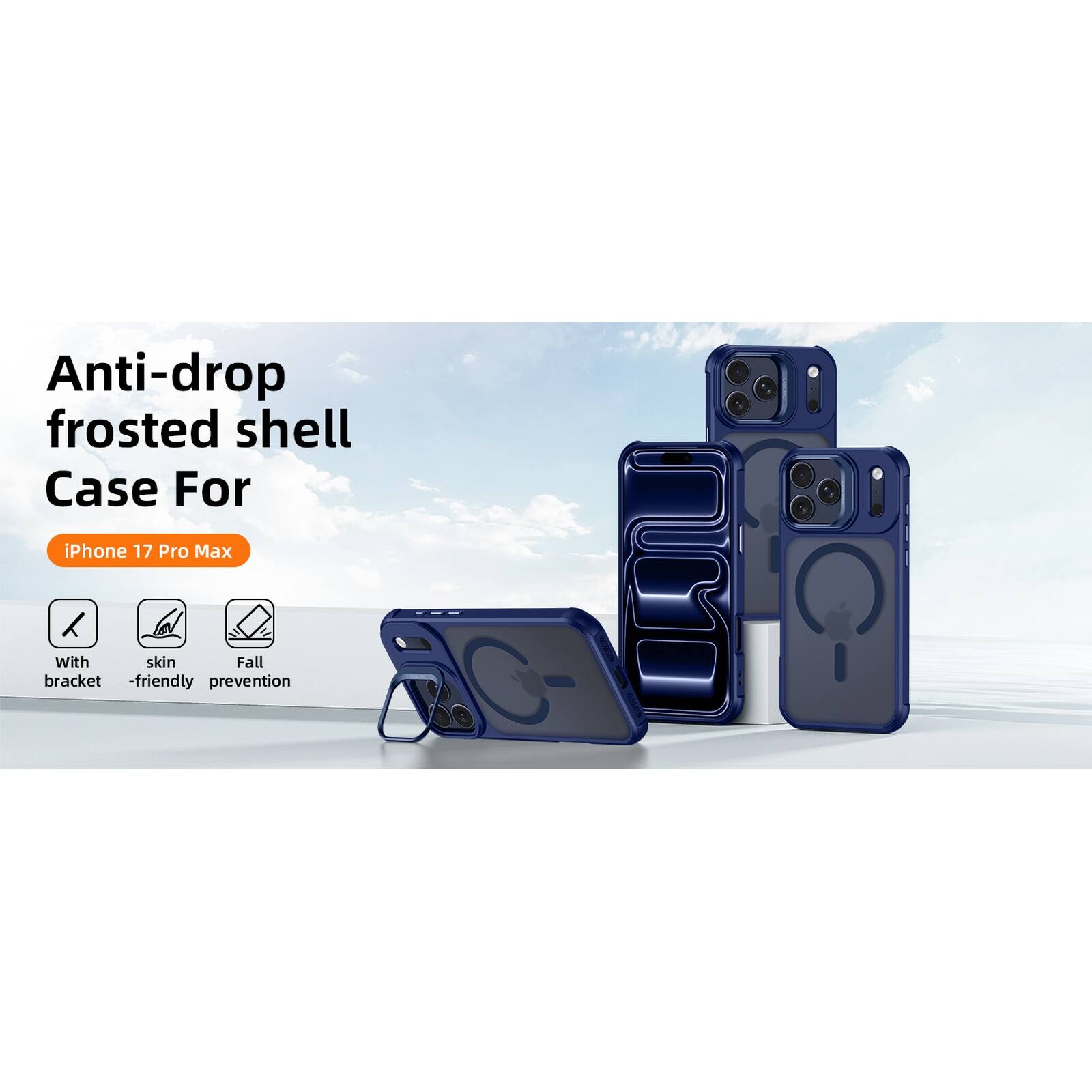 Anti-drop frosted shell Case For iPhone 17 Pro Max --- with skin Fall bracket -friendly prevention